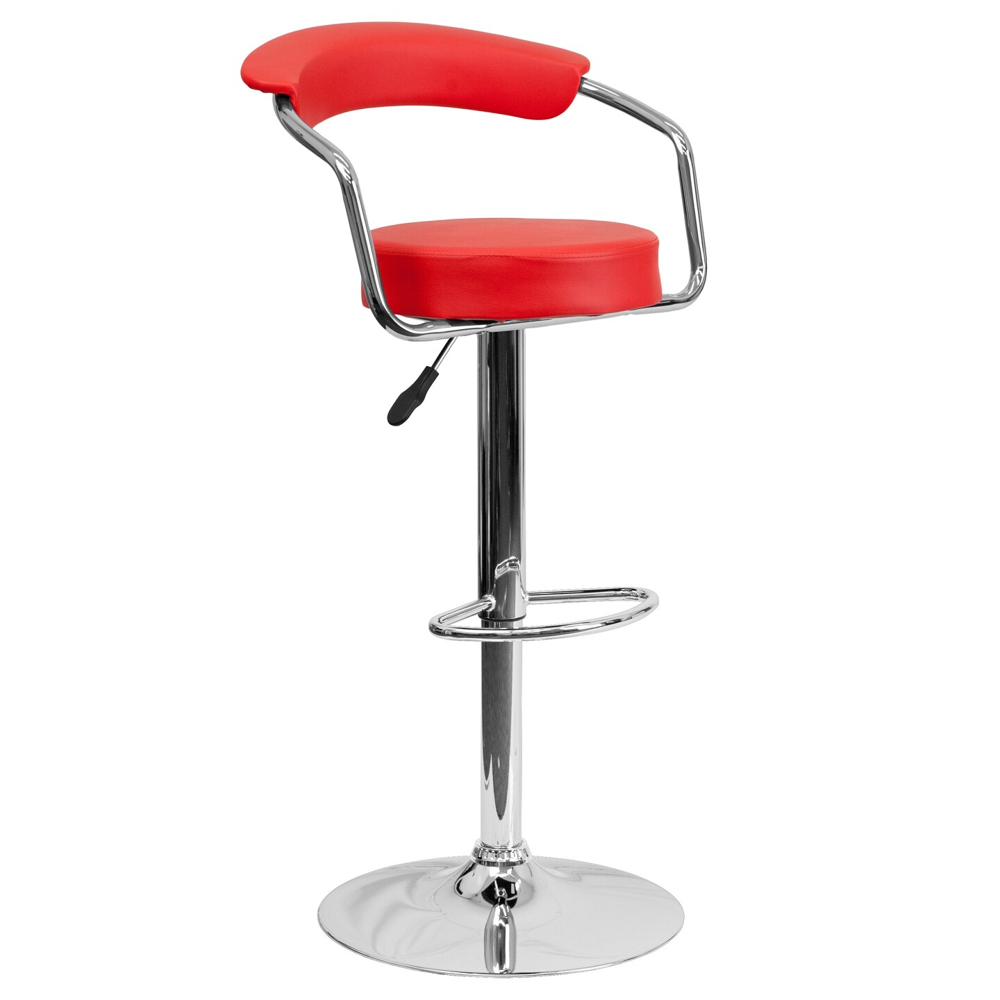 Flash Furniture 42.25&#x22; Red Contemporary Adjustable Height Barstool with Arms and Chrome Base