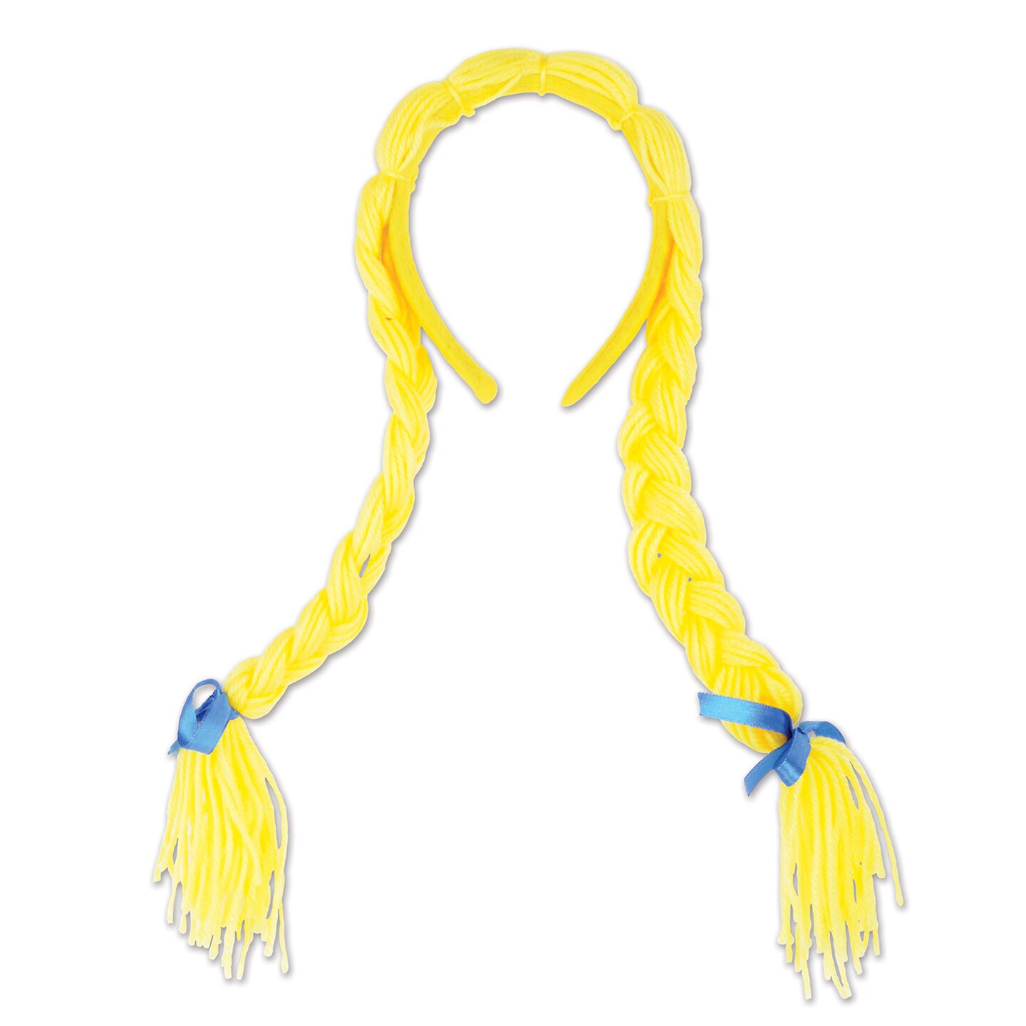 Party Central Club Pack of 12 Bright Yellow Adult Women&#x27;s Pigtail Braids Head Band Decors - One Size