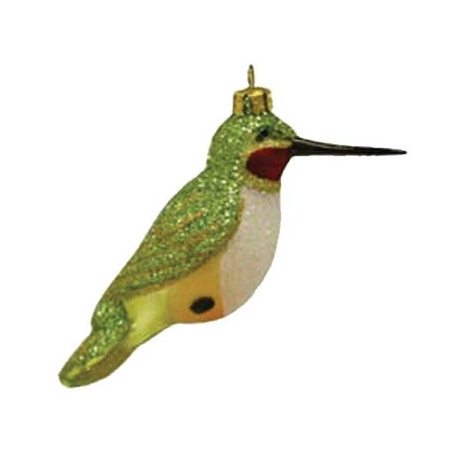 GC Home &#x26; Garden 3.5&#x22; Green and Yellow Hummingbird Hand Blown Glass Hanging Figurine Ornament