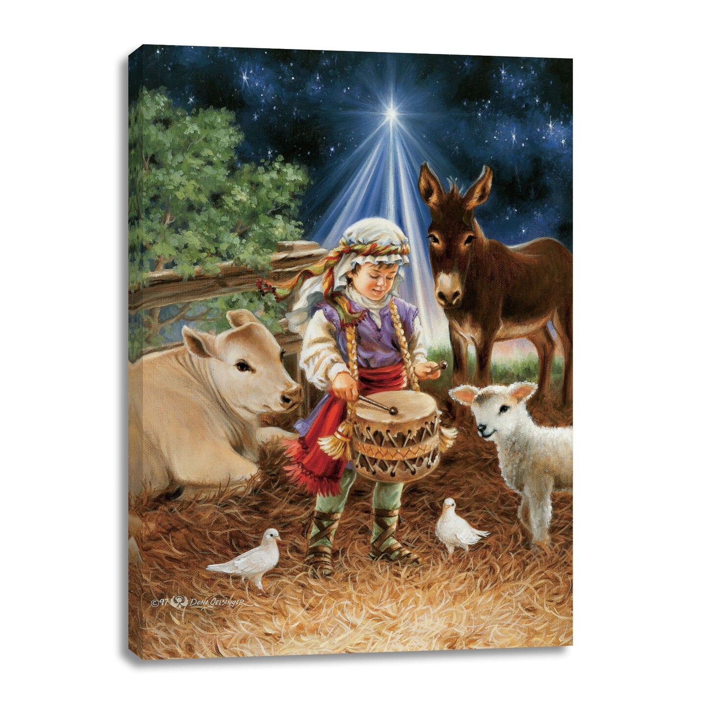 Glow Decor Blue and Brown Little Drummer Boy Rectangular Canvas Wall Art Decor 24&#x22; x 18&#x22;