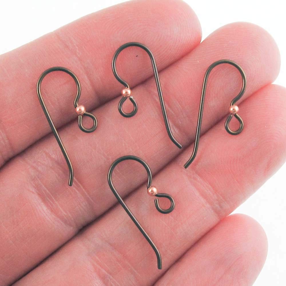 Niobium Copper Ear Wires + 2mm Bright Copper Bead, TierraCast (10 Pieces)