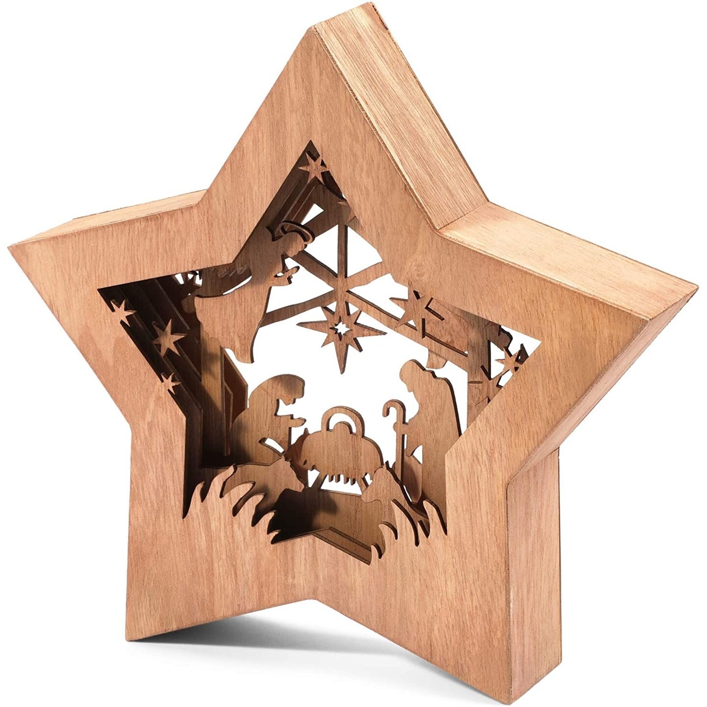 Christmas Nativity Set, Rustic Wooden Star Shaped Bible Scene (10.5 x 2 x 10 in)