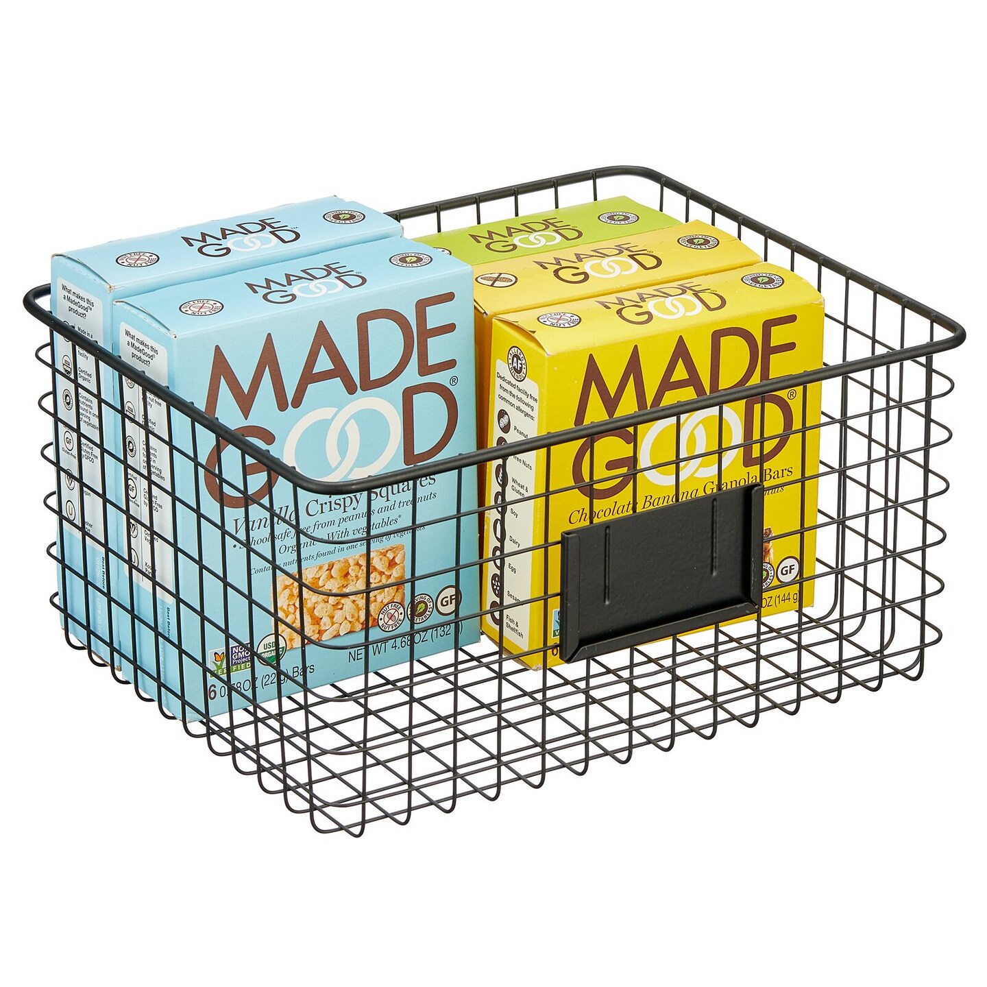 mDesign Metal Food Organizer Storage Basket with Label Slot