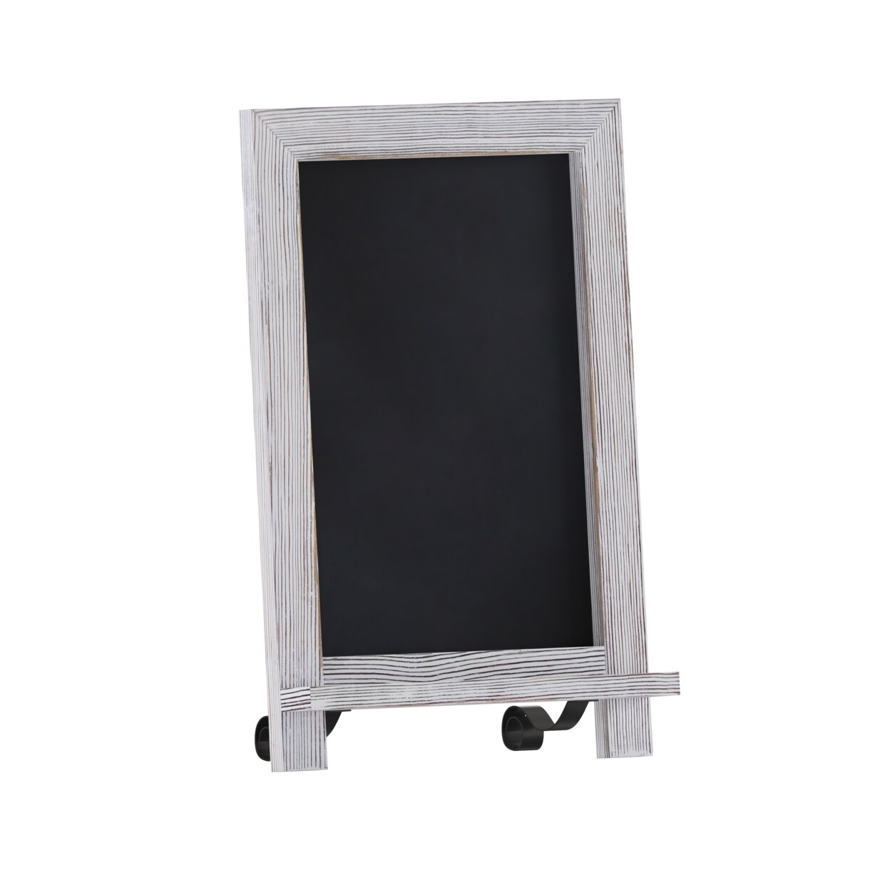 Flash Furniture Magnetic Chalkboard, Washed White Wood Frame, Metal Scrolled Legs