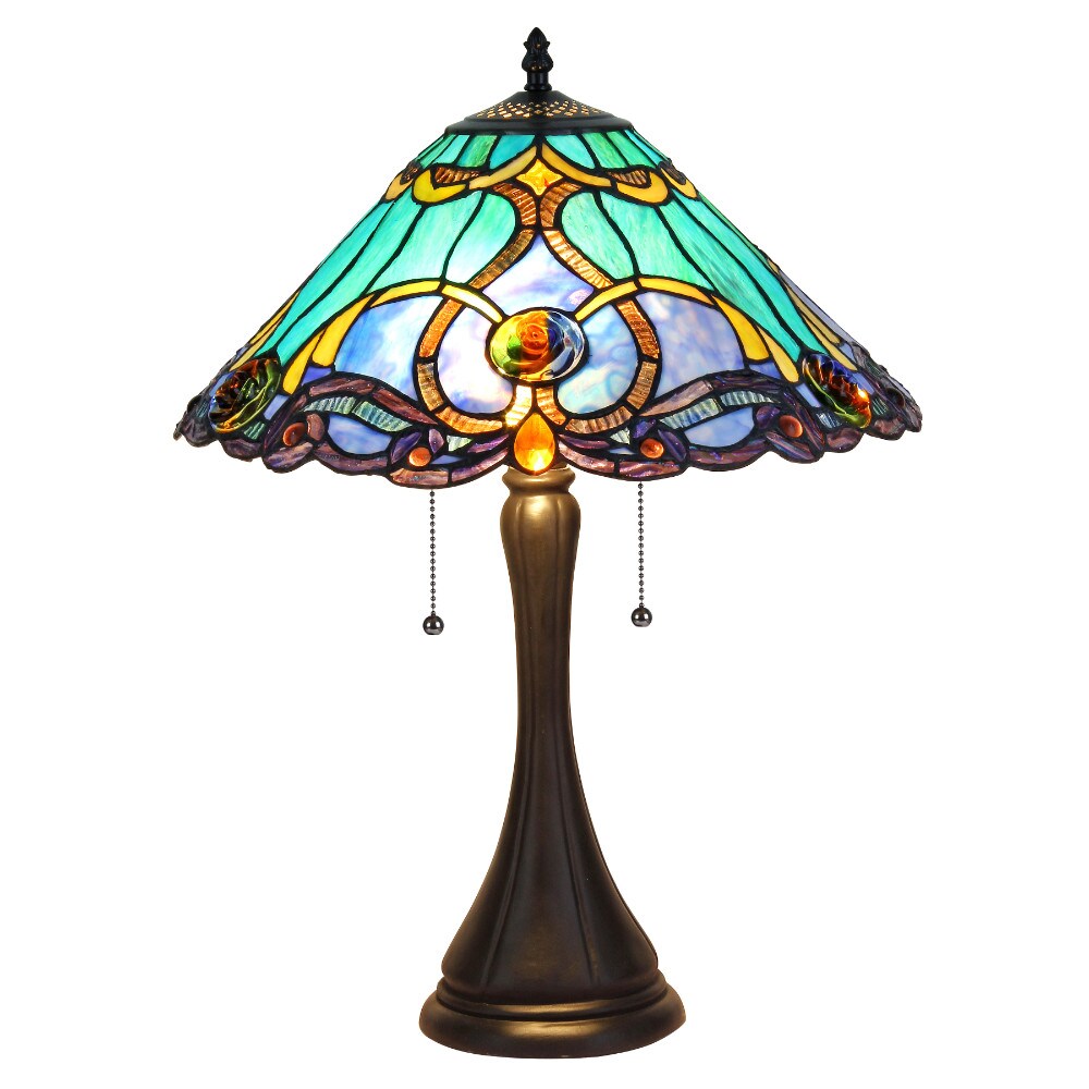 CHLOE Lighting 2 Light Tiffany Aluminum Bell Shape Table Lamp, Multicolor