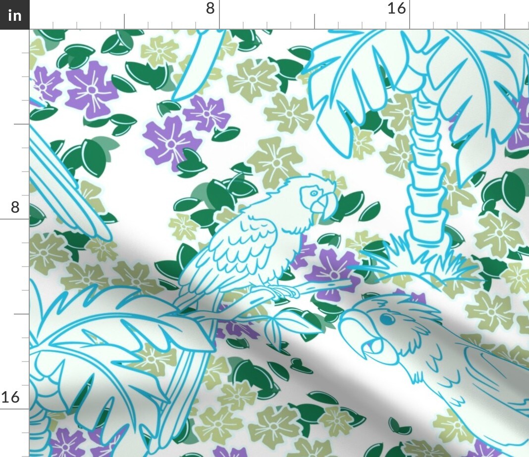 Tropical Paradise Birds Palm Trees Purple Flowers Exotic Green Custom Printed Fabric by Spoonflower Various Fabrics by the Yard or Fat Quarter