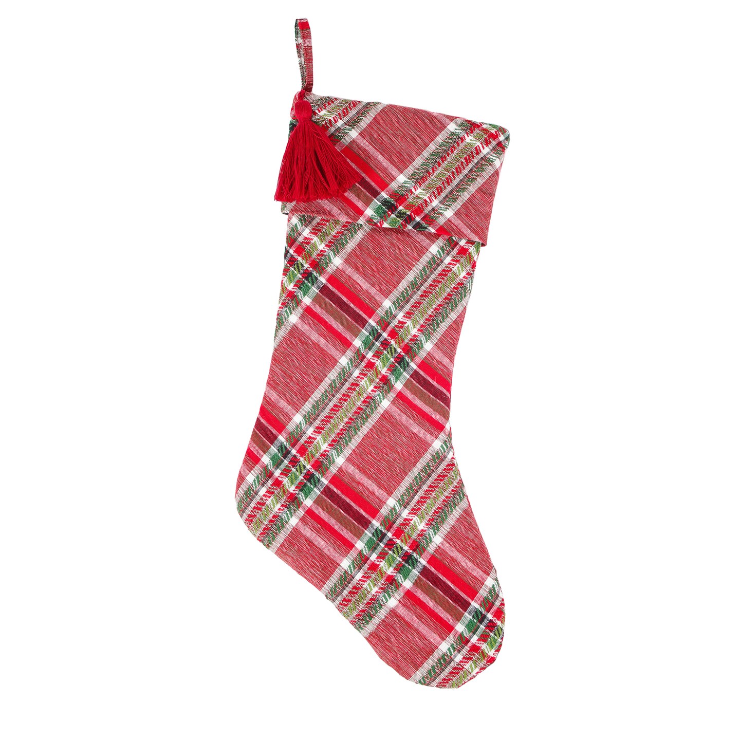 HGTV Collection Red Cotton Biased Cut Plaid Christmas Stocking, 20in