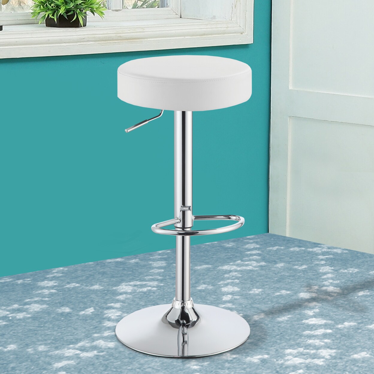 Coaster Classy Backless Adjustable Height Bar Stool, White- Saltoro Sherpi