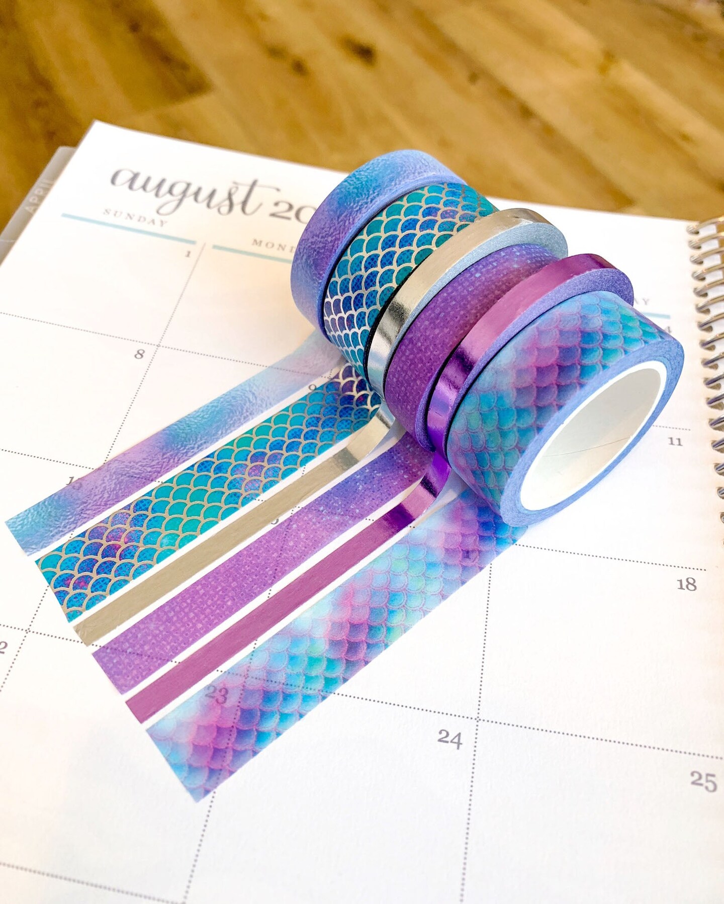 FOILED Mermaid Purple Blue &#x26; Silver Ocean Washi Tape Set (#W010)