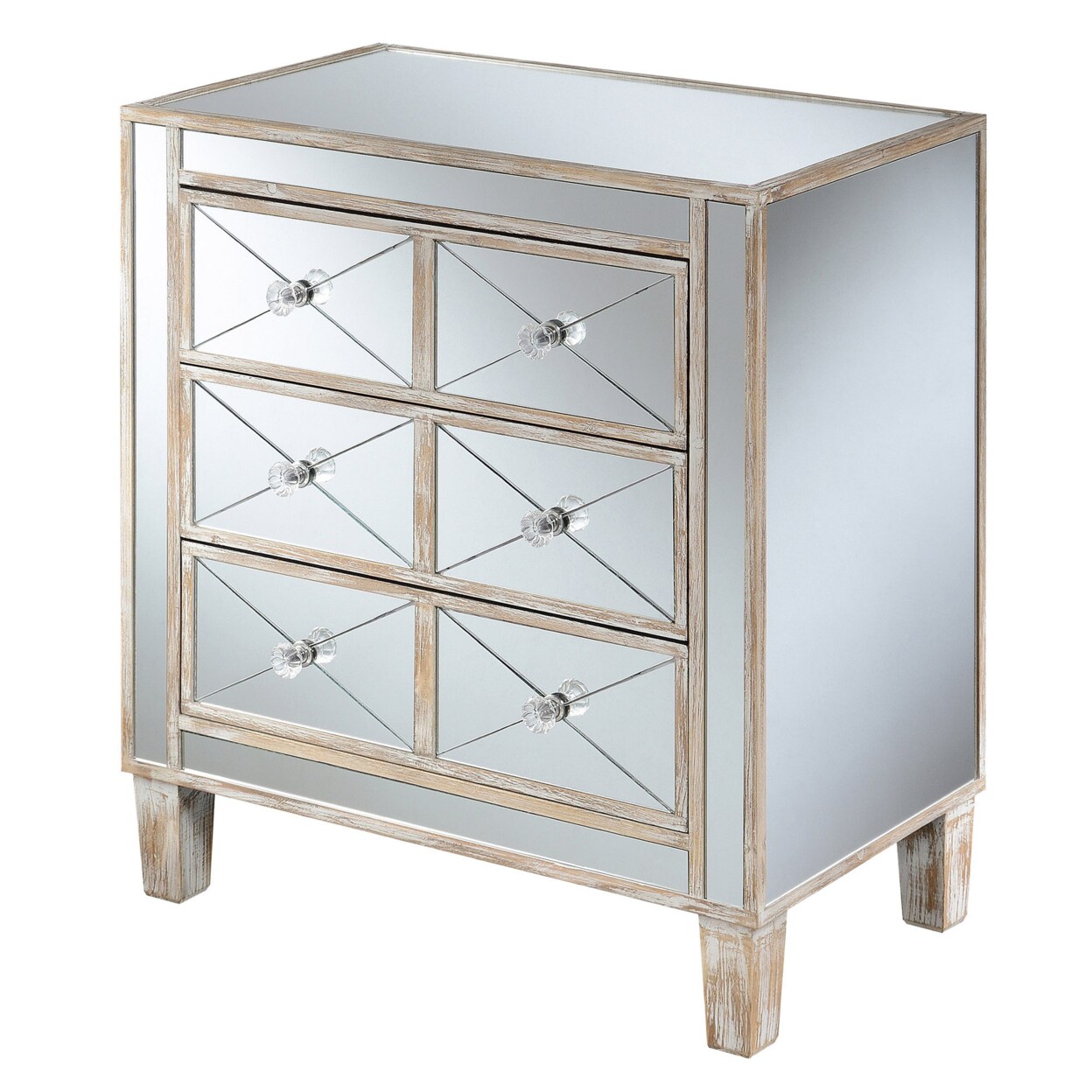 Benjara Gold Coast BettyB Mirrored End Table, Weathered White