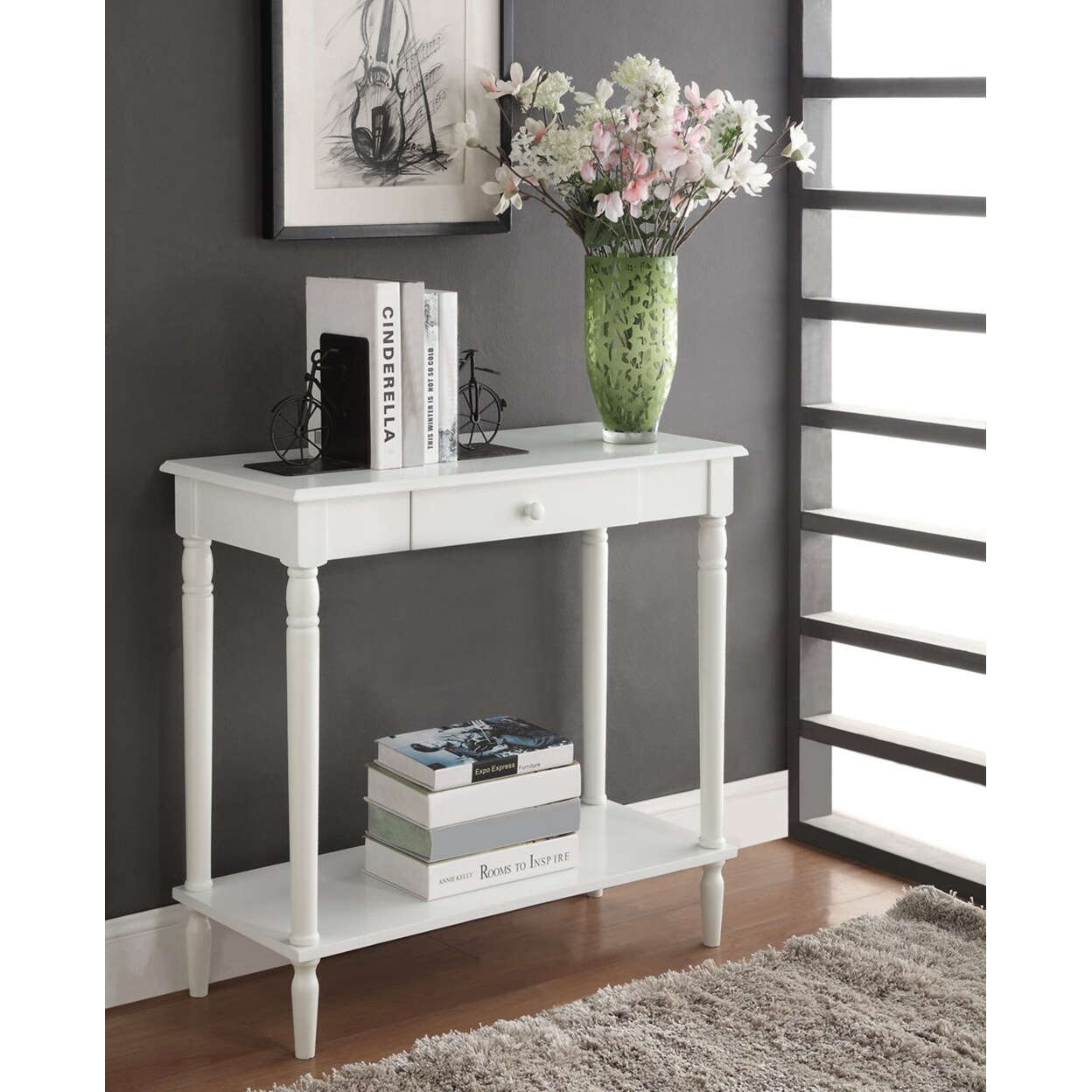 Convenience concepts french country console shop table with drawer and shelf