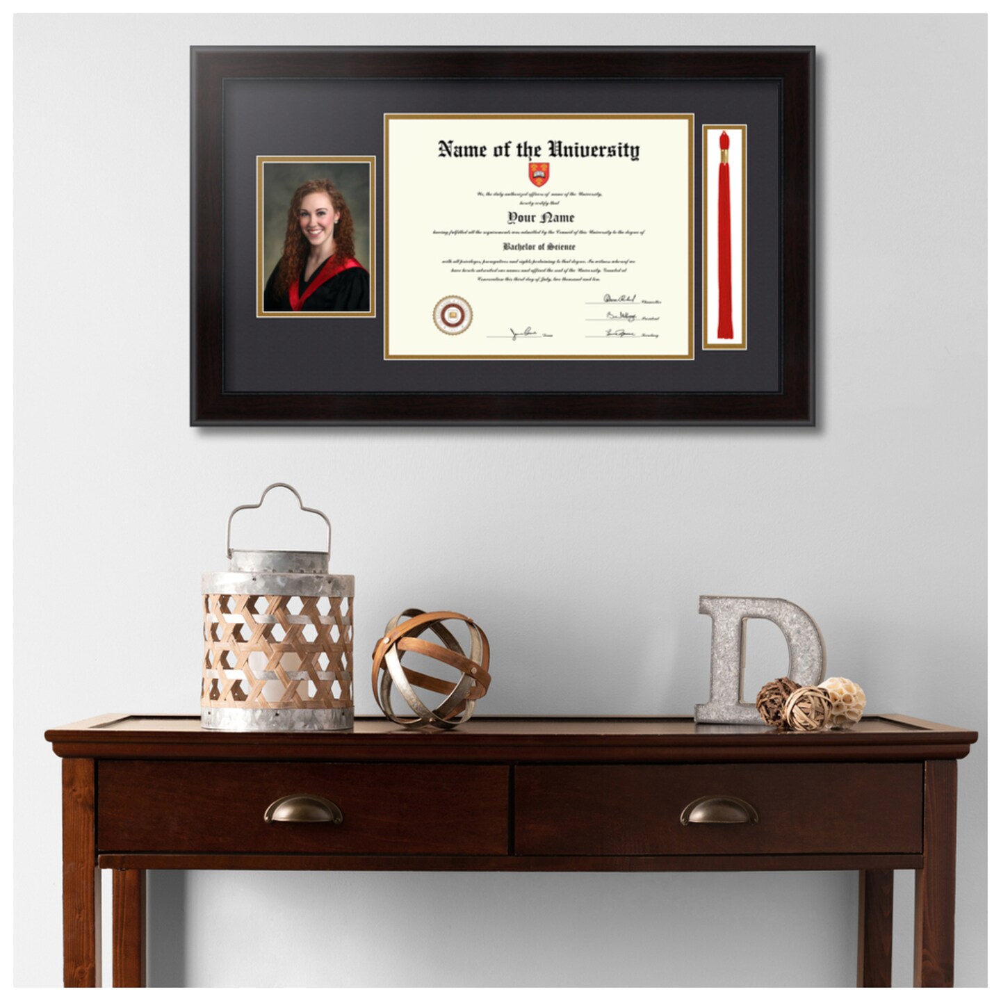 ArtToFrames 11x14 inch Diploma Frame with 5x7 Inch Image Opening and Tassel Opening - Framed with Black and Gold Mats, Comes with Regular Acrylic and Sawtooth Hanger for Wall Hanging (DIT-11x14)