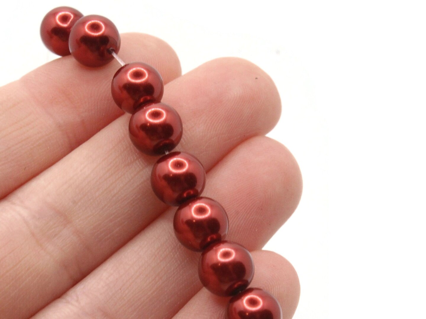 53 8mm Round Red Glass Pearl Beads