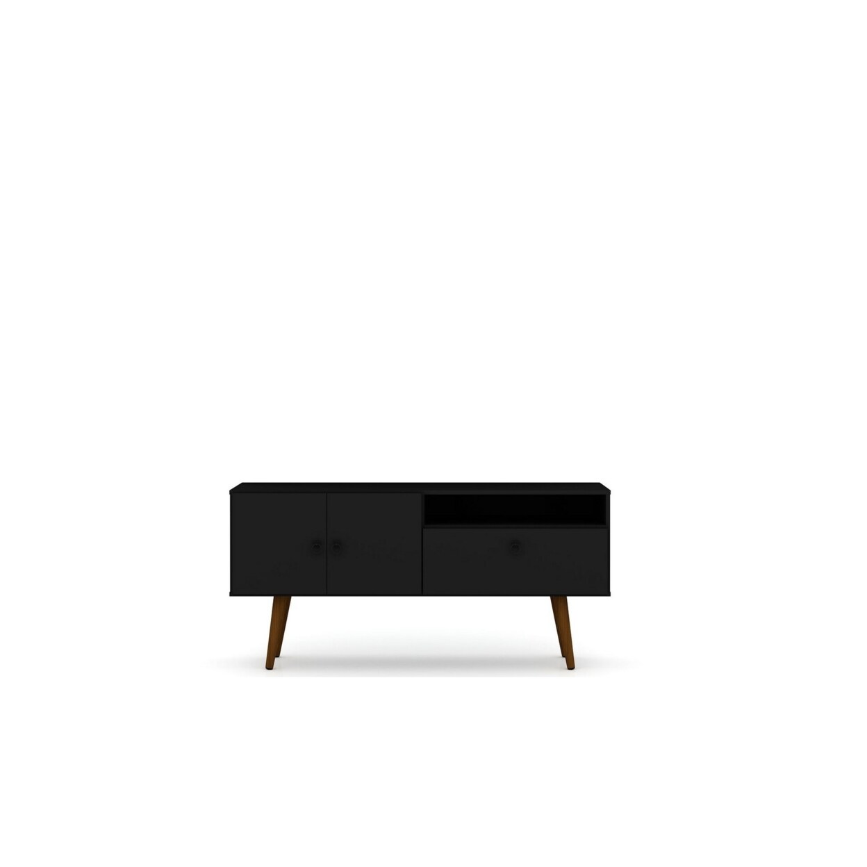 Manhattan Comfort Tribeca 53.94 Mid-Century Modern TV Stand with Solid Wood Legs in Black