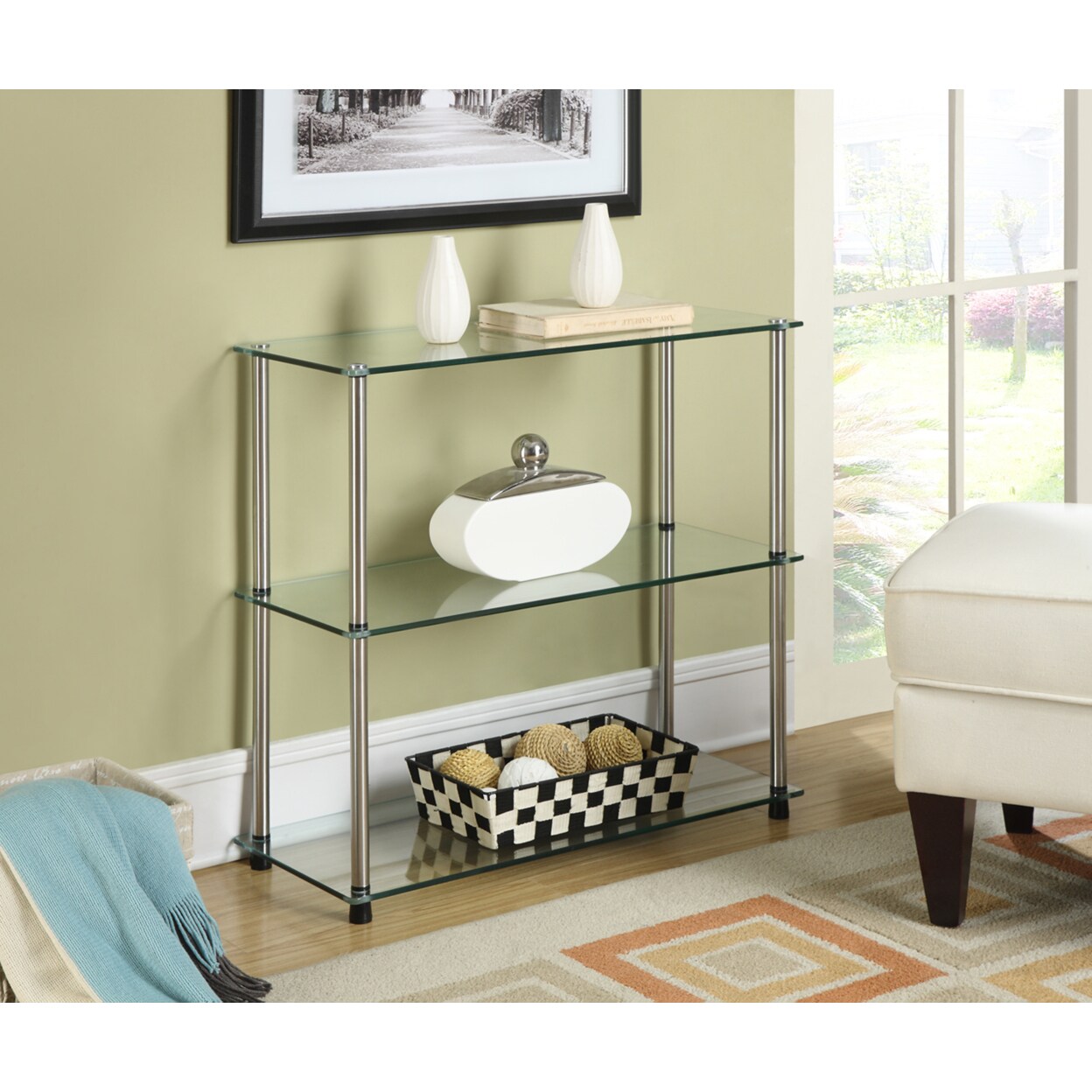 Convenience Concepts Designs2Go Classic Glass 3 Shelf Bookcase, Glass