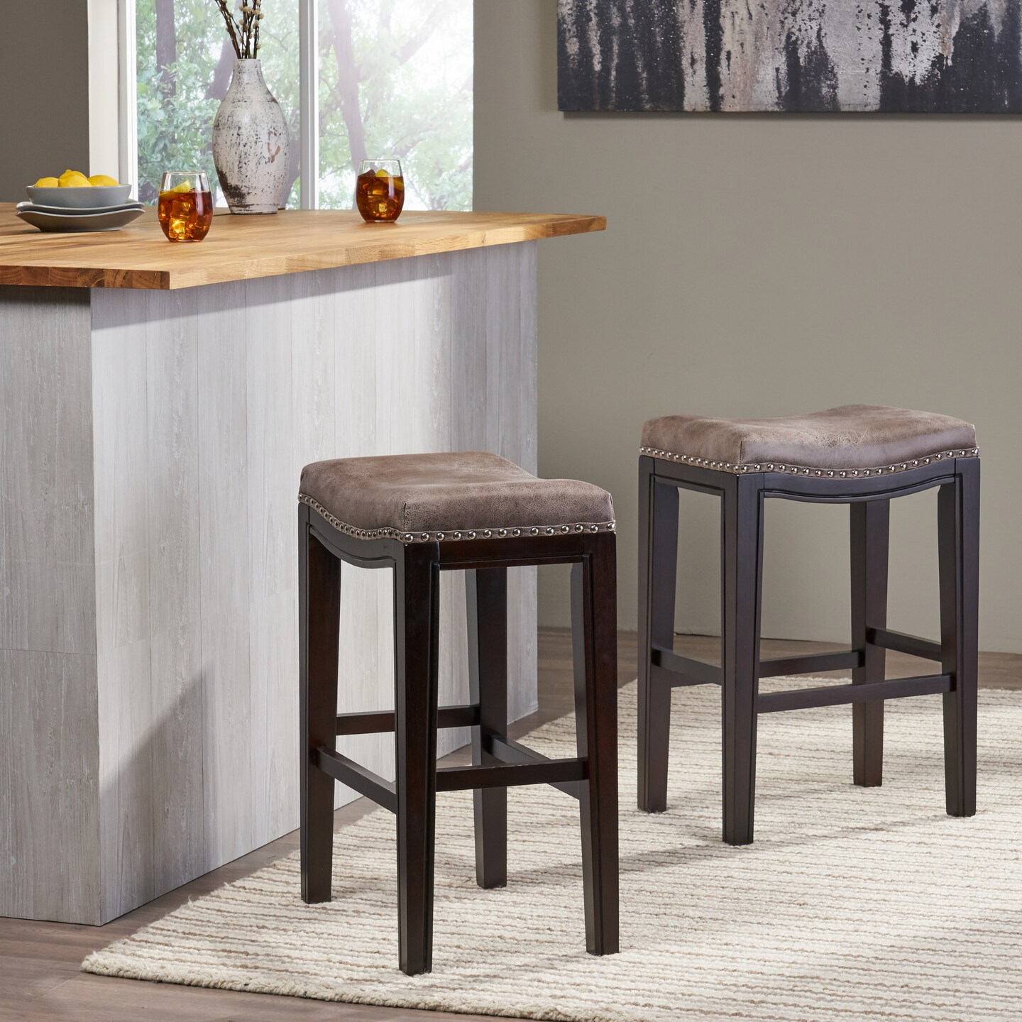 GDF Studio Aimee Contemporary Studded Fabric Counter Stool (Set of 2)
