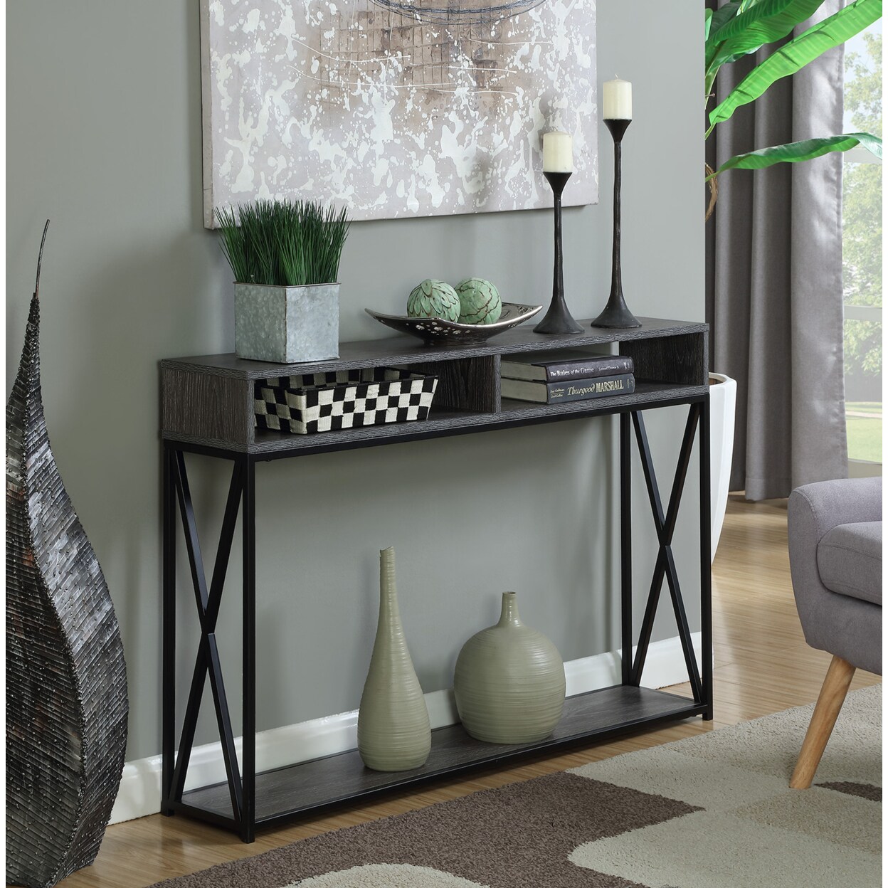 Convenience Concepts Tucson Deluxe 2 Tier Console Table, Weathered Gray