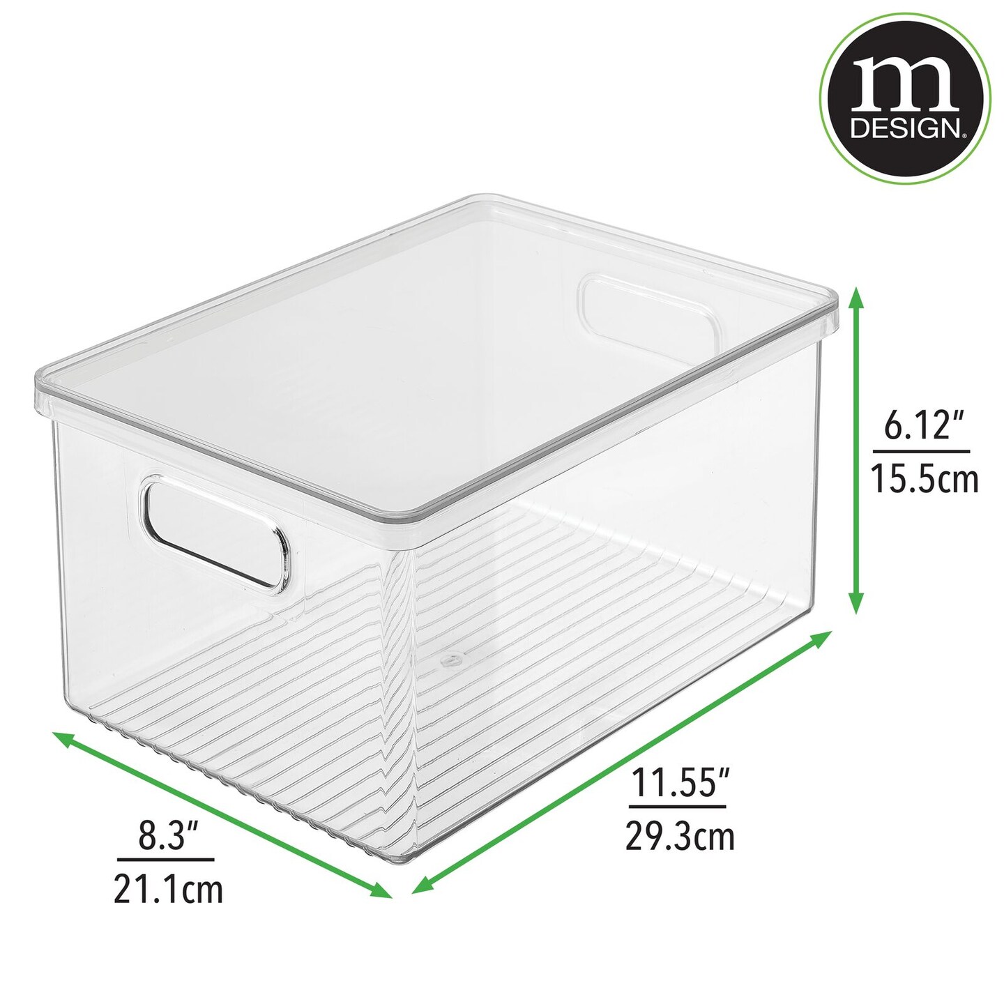 mDesign Plastic Deep Storage Bin Box Container with Lid and Built