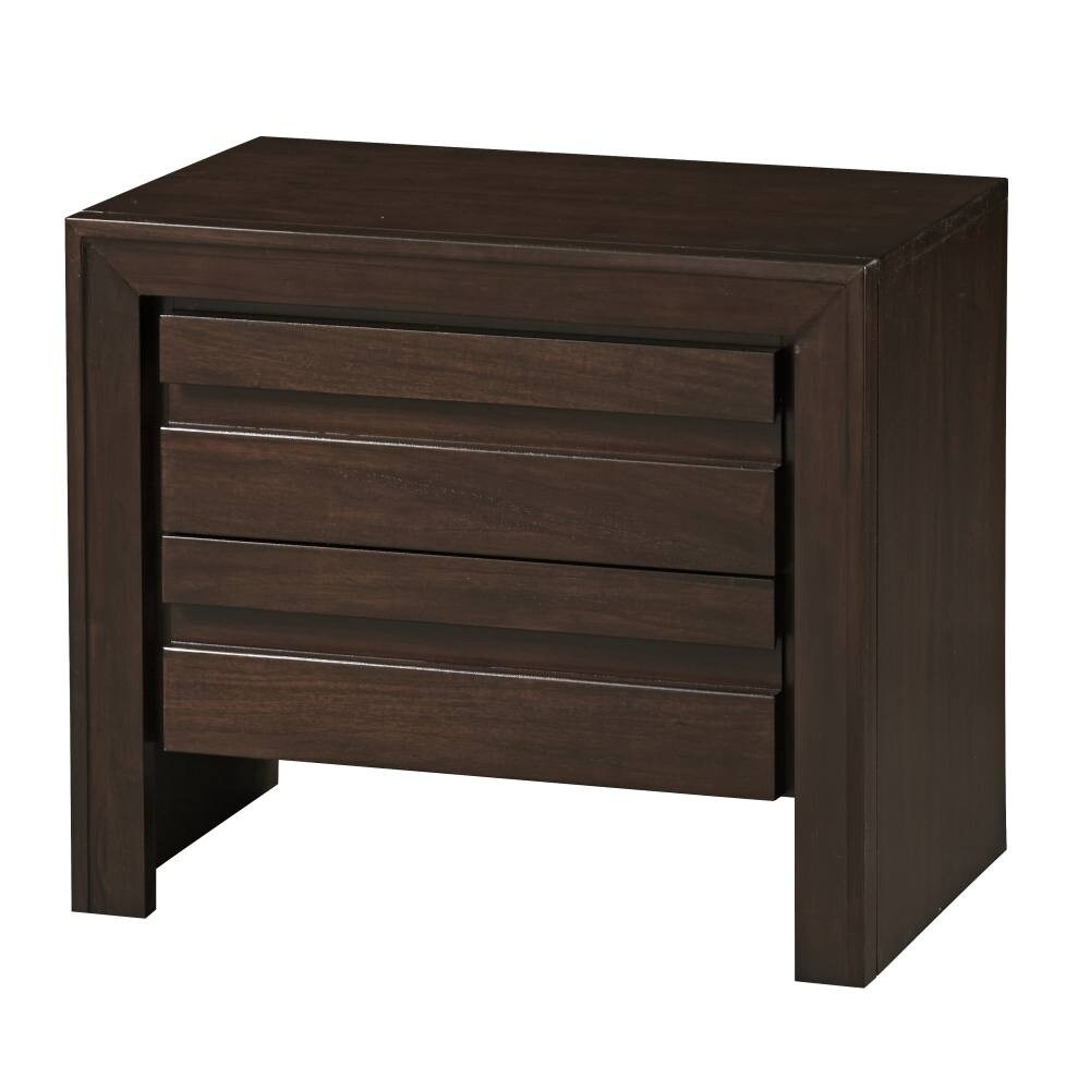 Wooden Nightstand with Two Drawers, Cherry Brown- Saltoro Sherpi 