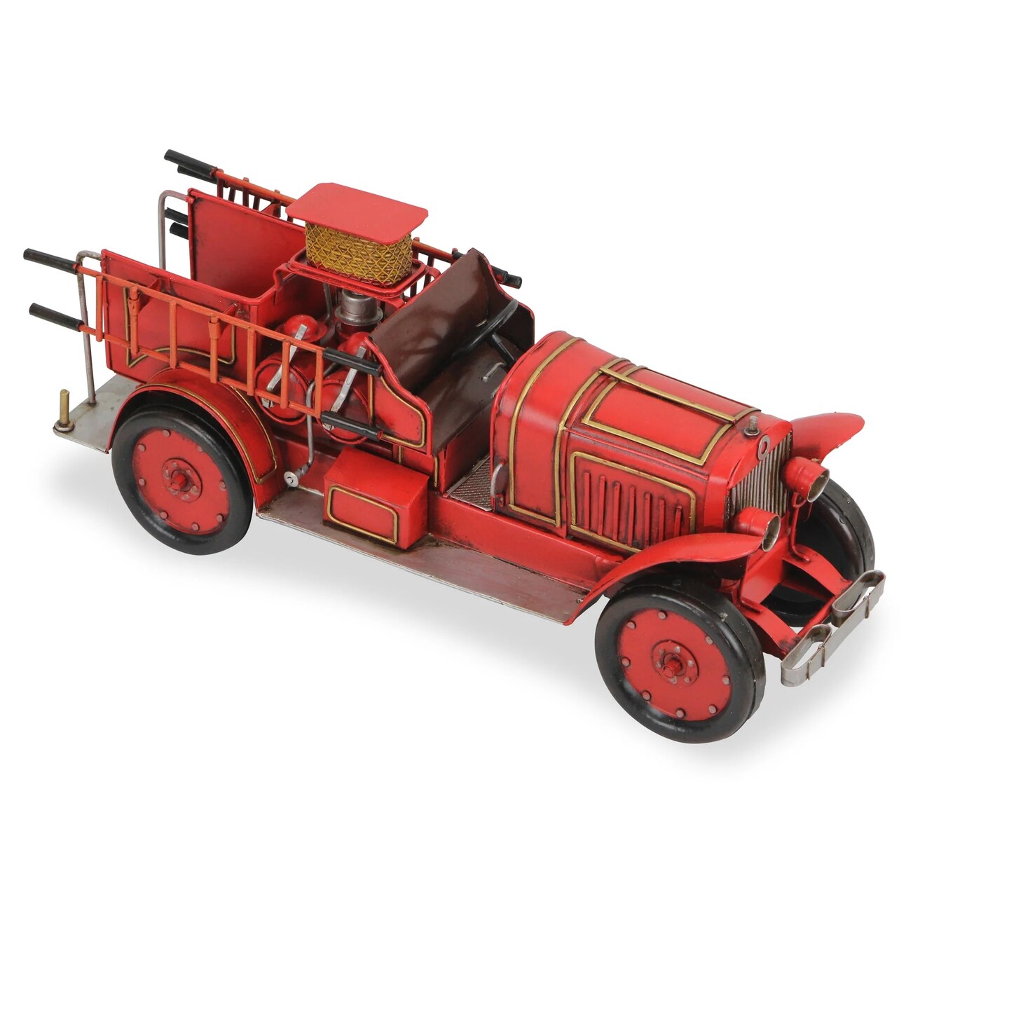 Contemporary Home Living 15" Red and Black 1923 Fire Truck Antique Style Handmade Metal Table Figure