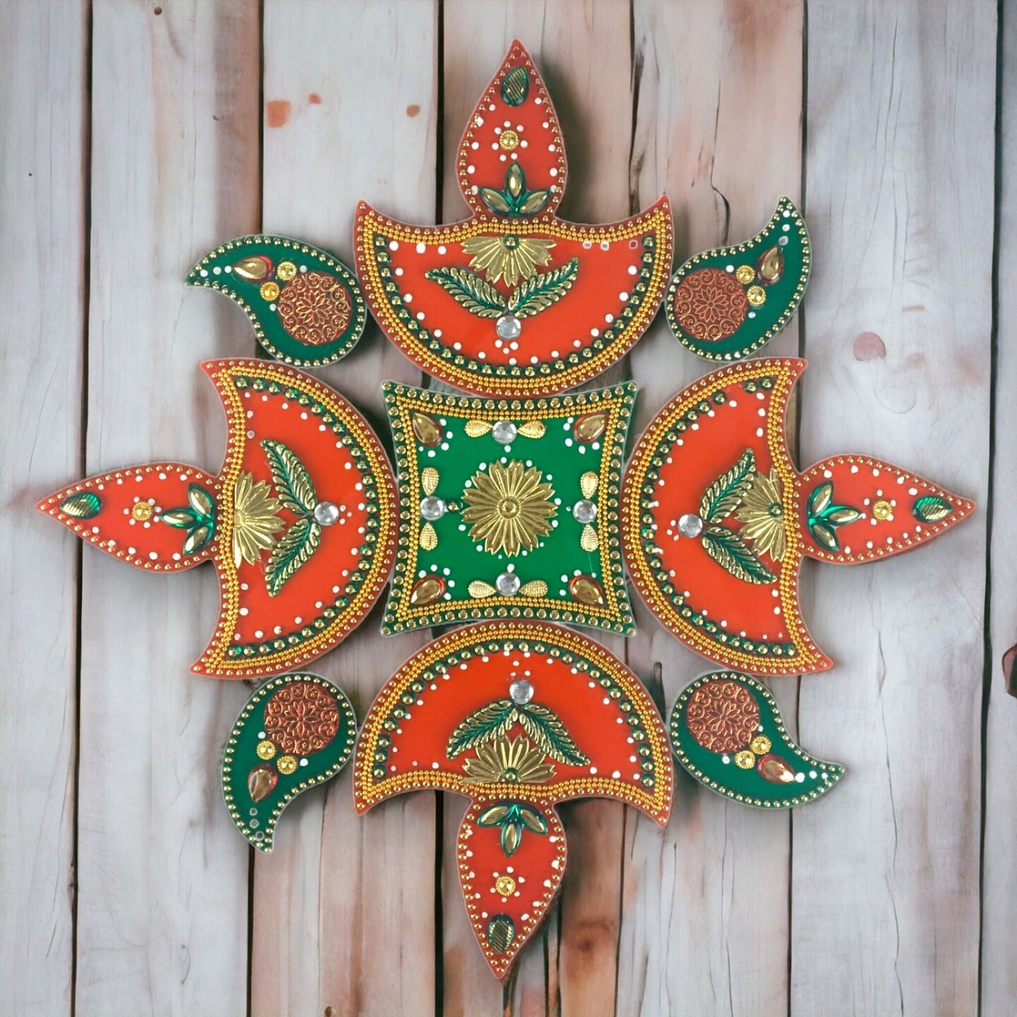 Acrylic Rangoli Set Indian Traditional Handmade Reusable Rangoli Diwali Navratri Home Temple Decor Floor Table Decoration - Deepawali Wedding Housewarming Gift Pack of 1 (12 Inches)