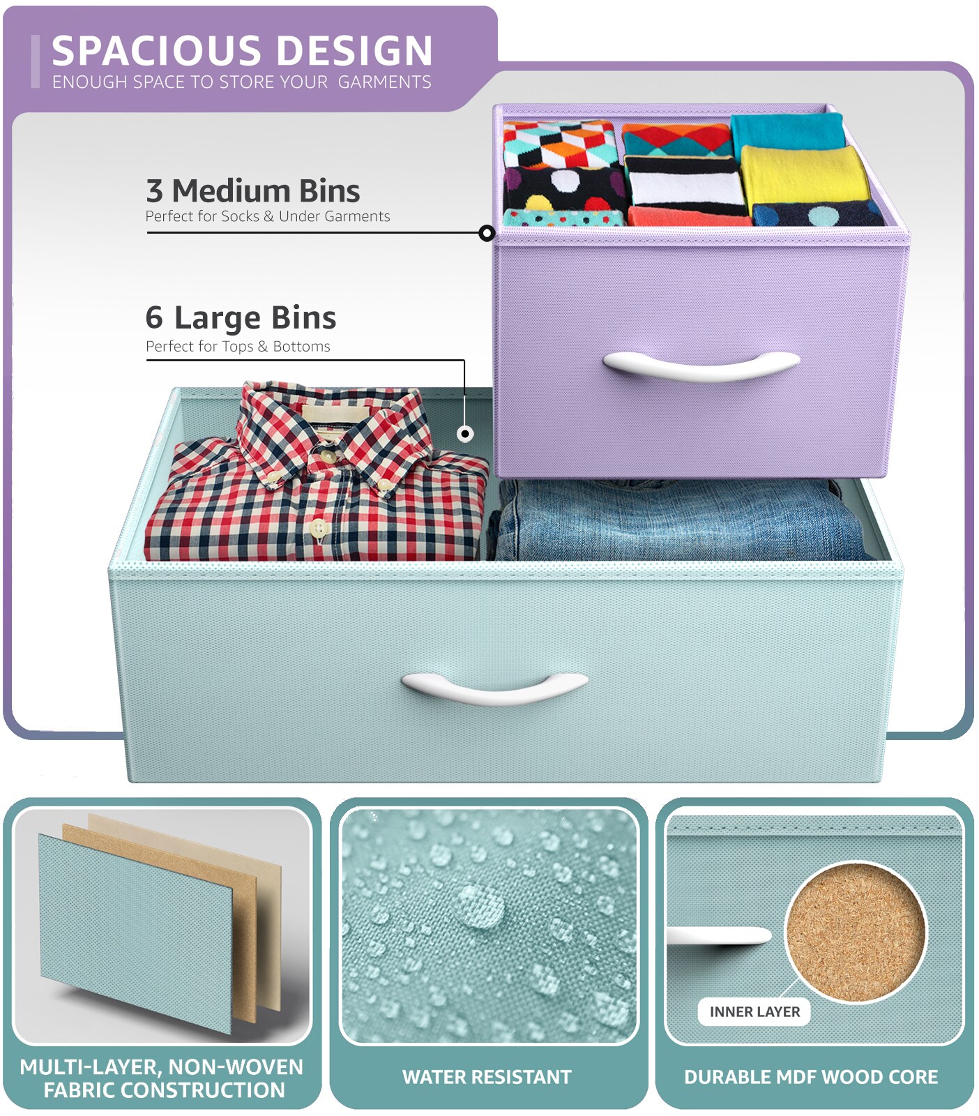 Sorbus Dresser with 9 Drawers - Furniture Storage Chest Tower Unit for Bedroom, Closet, etc - Steel Frame, Wood Top, Fabric Bins