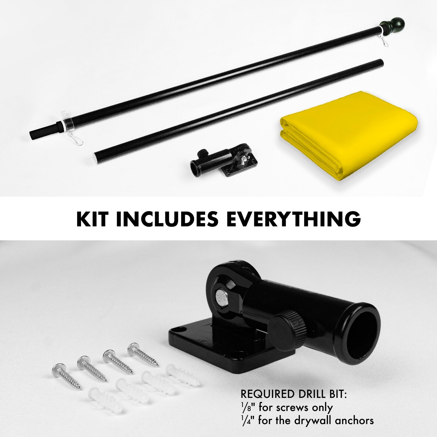 G128 Combo Pack: 6 Feet Tangle Free Spinning Flagpole (Black) Solid Yellow Flag 3x5 ft Printed 150D Brass Grommets (Flag Included) Aluminum Flag Pole
