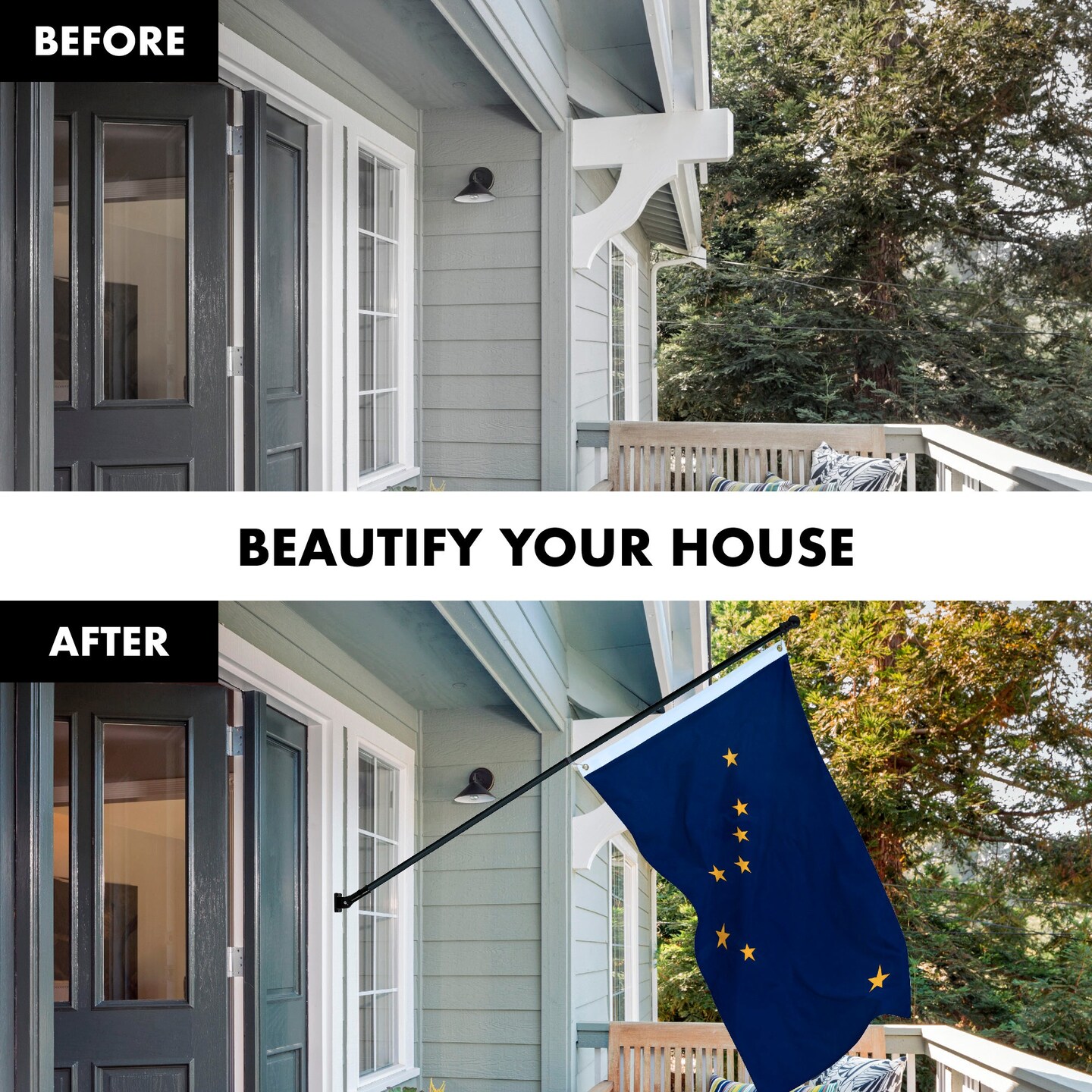 G128 Combo Pack: 6 Feet Tangle Free Spinning Flagpole (Black) Alaska AK State Flag 3x5 ft Printed 150D Brass Grommets (Flag Included) Aluminum Flag Pole