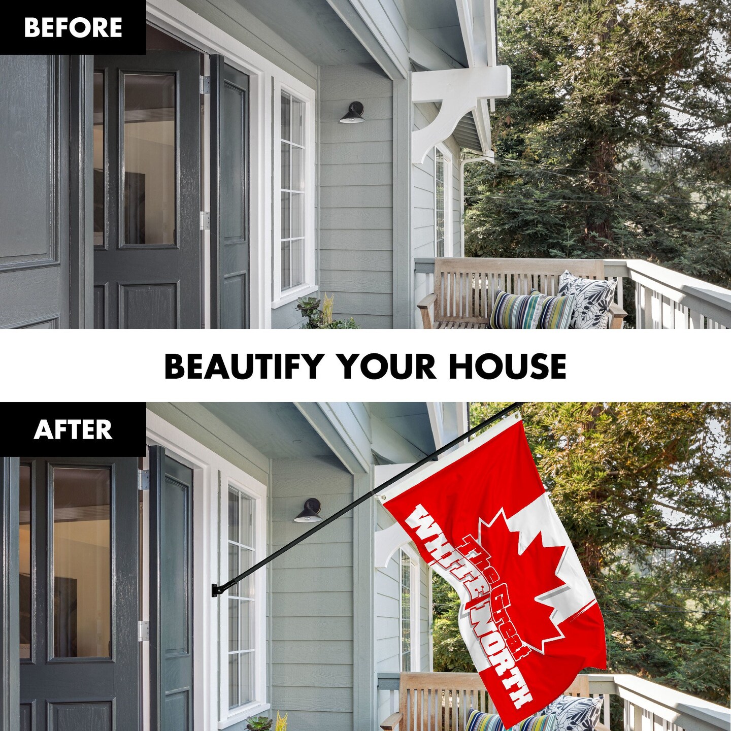 G128 Combo Pack: 6 Ft Tangle Free Aluminum Spinning Flagpole (Black) & Canada Canadian The Great White North Flag 3x5 Ft, LiteWeave Pro Series Printed 150D Polyester | Pole with Flag Included