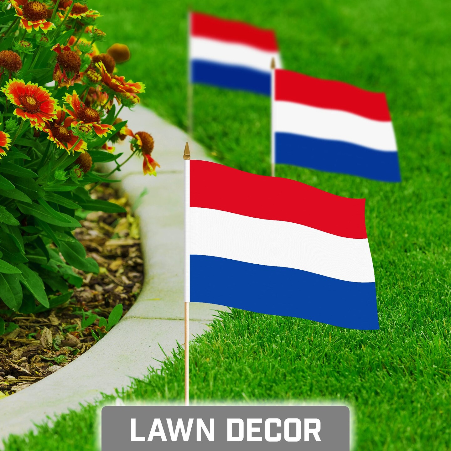 G128 12 Pack Handheld Netherlands Dutch Stick Flags | 8x12 In | Printed 150D Polyester, Country Flag, Solid Wooden Stick, Spear Gold Tip