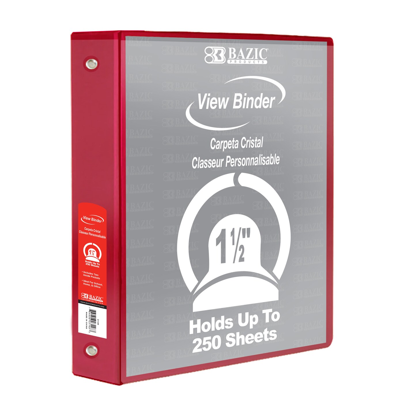 BAZIC 1.5" 3-Ring View Binder w/ 2-Pockets (11 Color Available)