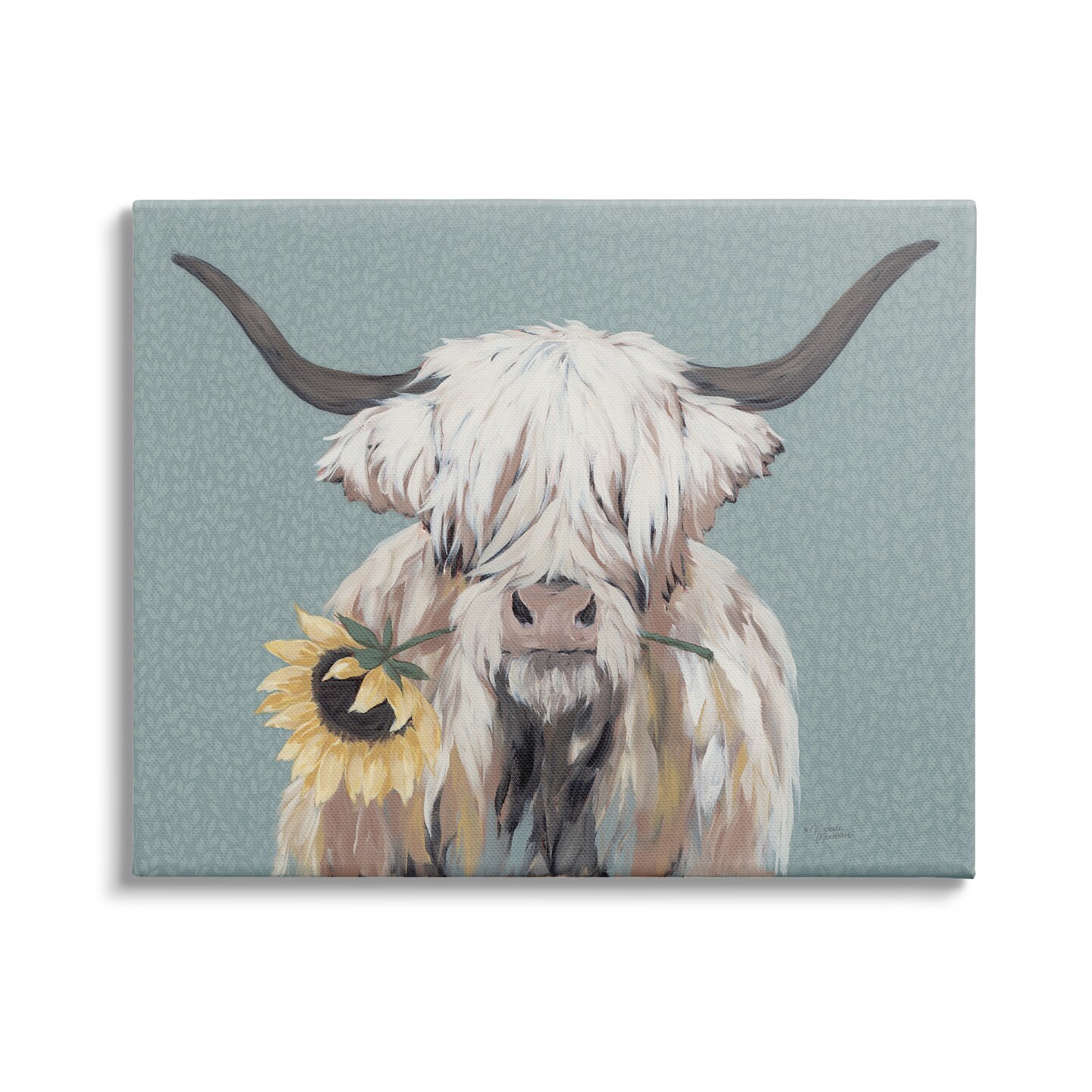 Stupell Industries Highland Cattle Biting Sunflower Bloom Canvas Wall Art