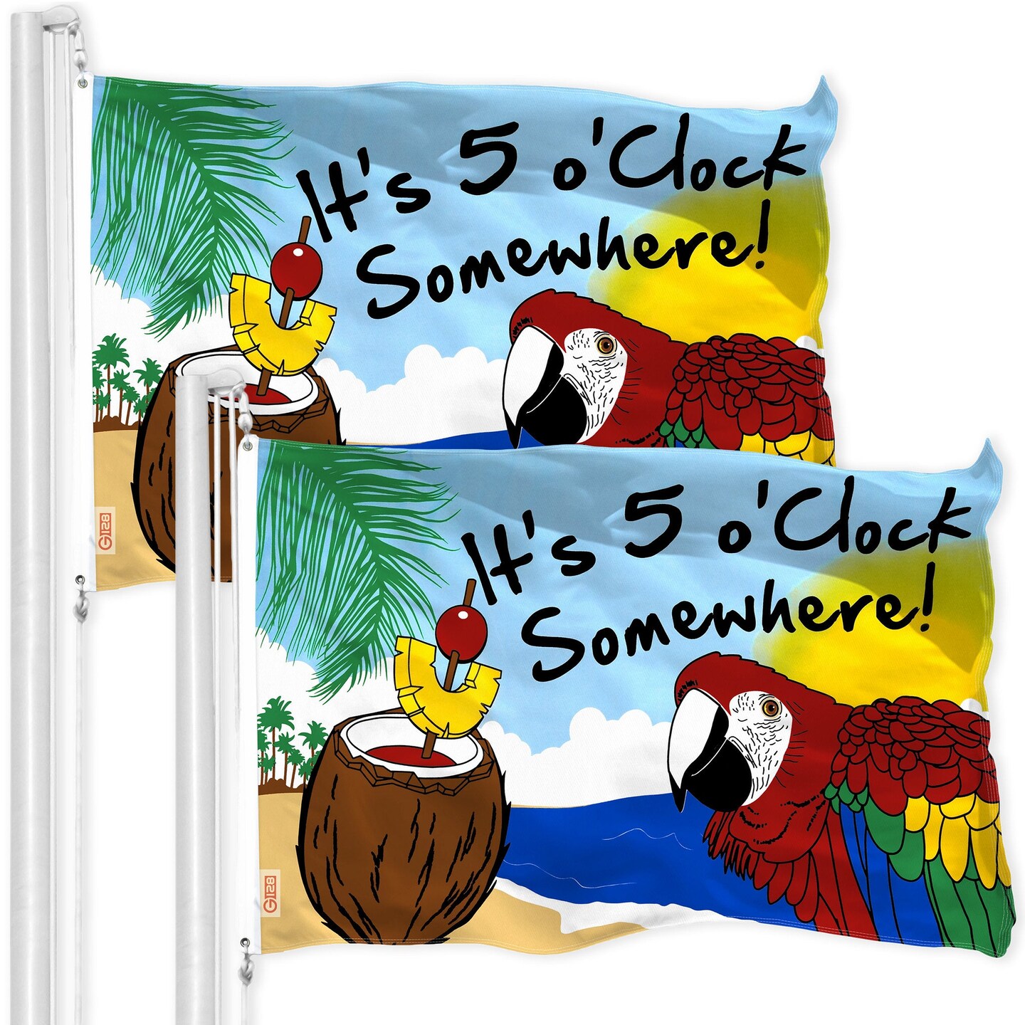 It&#x27;s 5 O&#x27;Clock Somewhere Flag 3x5 Ft 2-Pack Printed 150D Polyester By G128