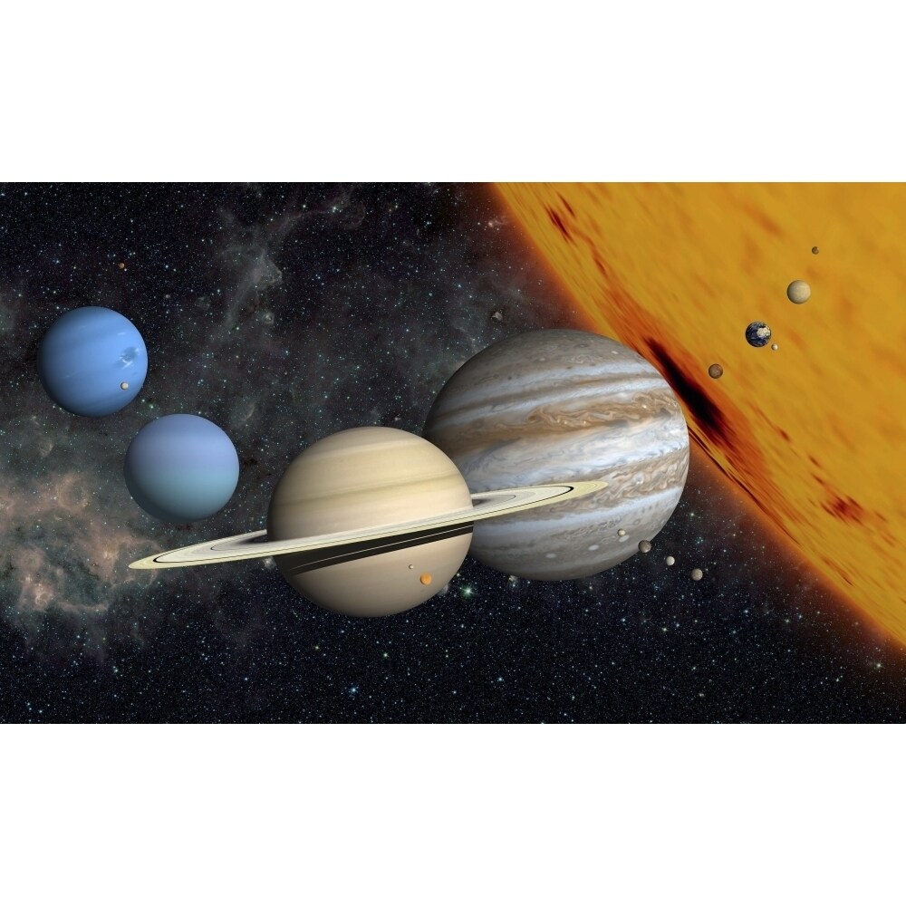 The Planets And Larger Moons To Scale With The Sun Poster Print