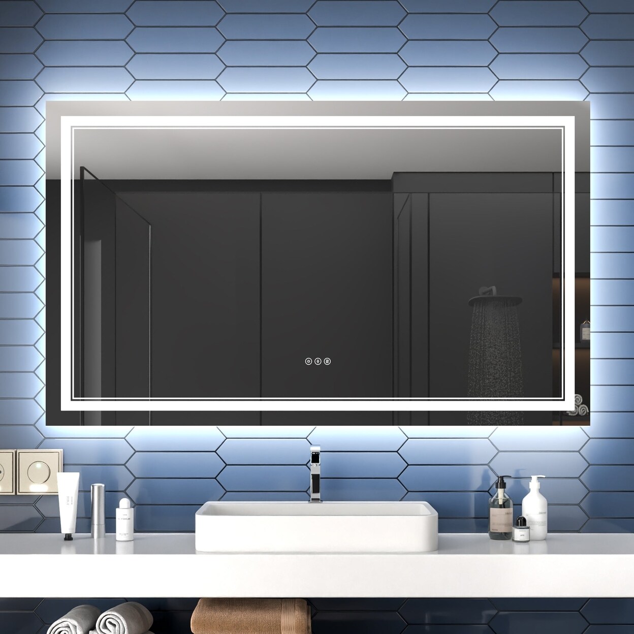 Allsumhome Linea 60&#x22; W x 36&#x22; H LED Heated Bathroom MirrorAnti FogDimmableFront-Lighted and Backlit Tempered Glass