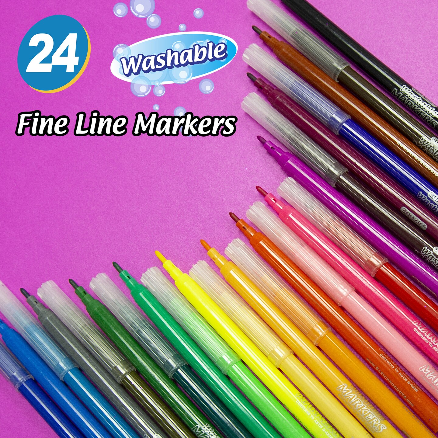 BAZIC Fine Line 24 Classic Colors Washable Markers