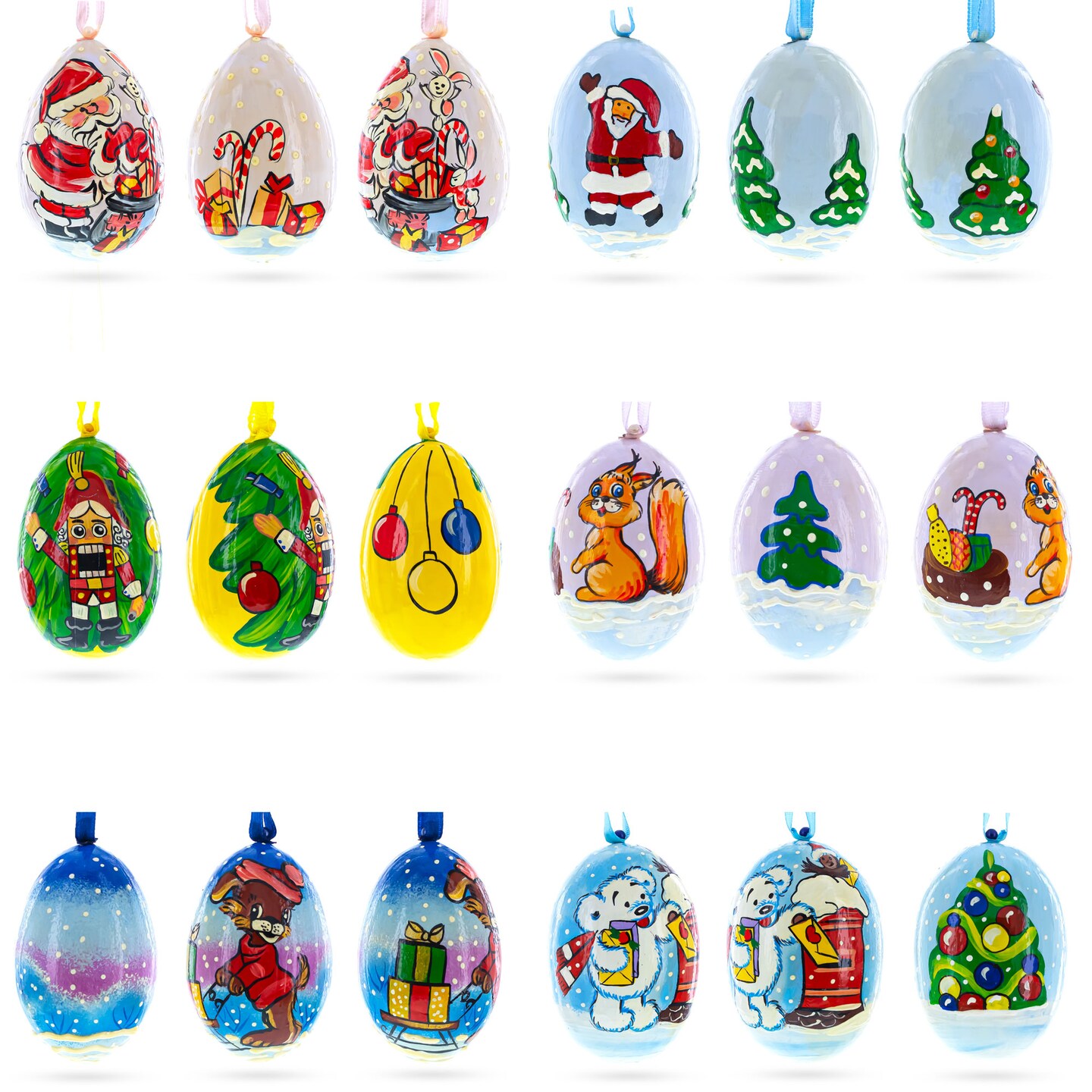 Santa, Nutcracker, Bear, Dog and Squirrel Wooden Christmas Ornaments 3 Inches