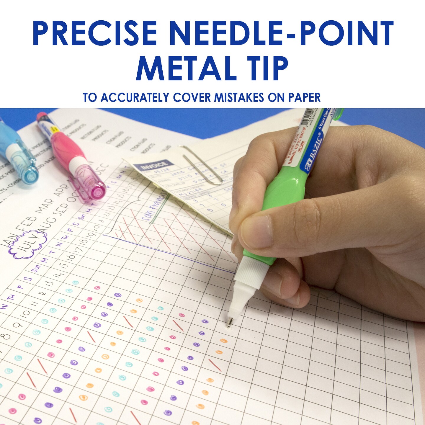 BAZIC Correction Pen Metal Tip Mini, 0.1 FL OZ (3 mL)(3/Pack)