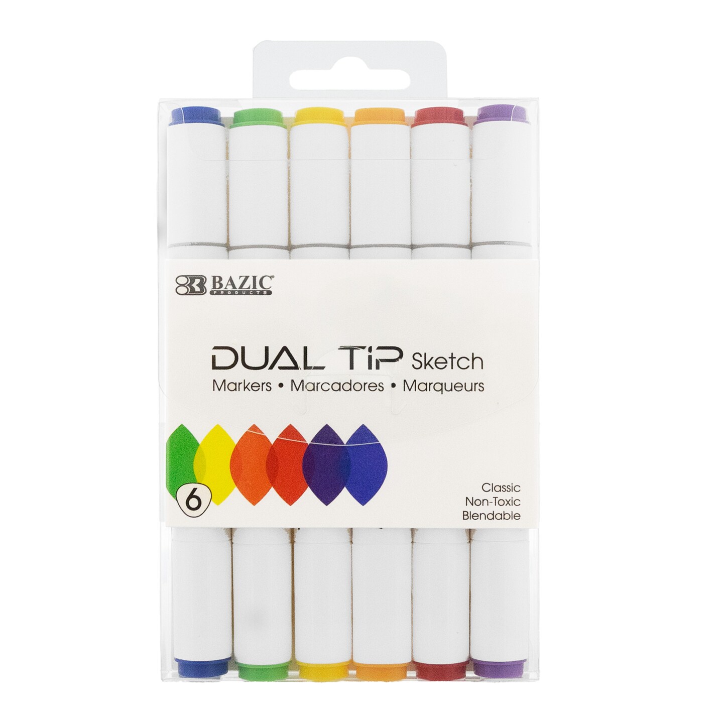 BAZIC Dual Tip Alcohol-Based Markers 6 Primary Colors