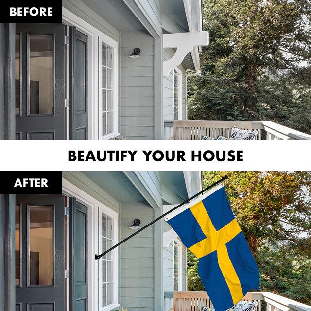 G128 Combo Pack: 6 Feet Tangle Free Spinning Flagpole (Black) Sweden Swedish Flag 3x5 ft Printed 150D Brass Grommets (Flag Included) Aluminum Flag Pole