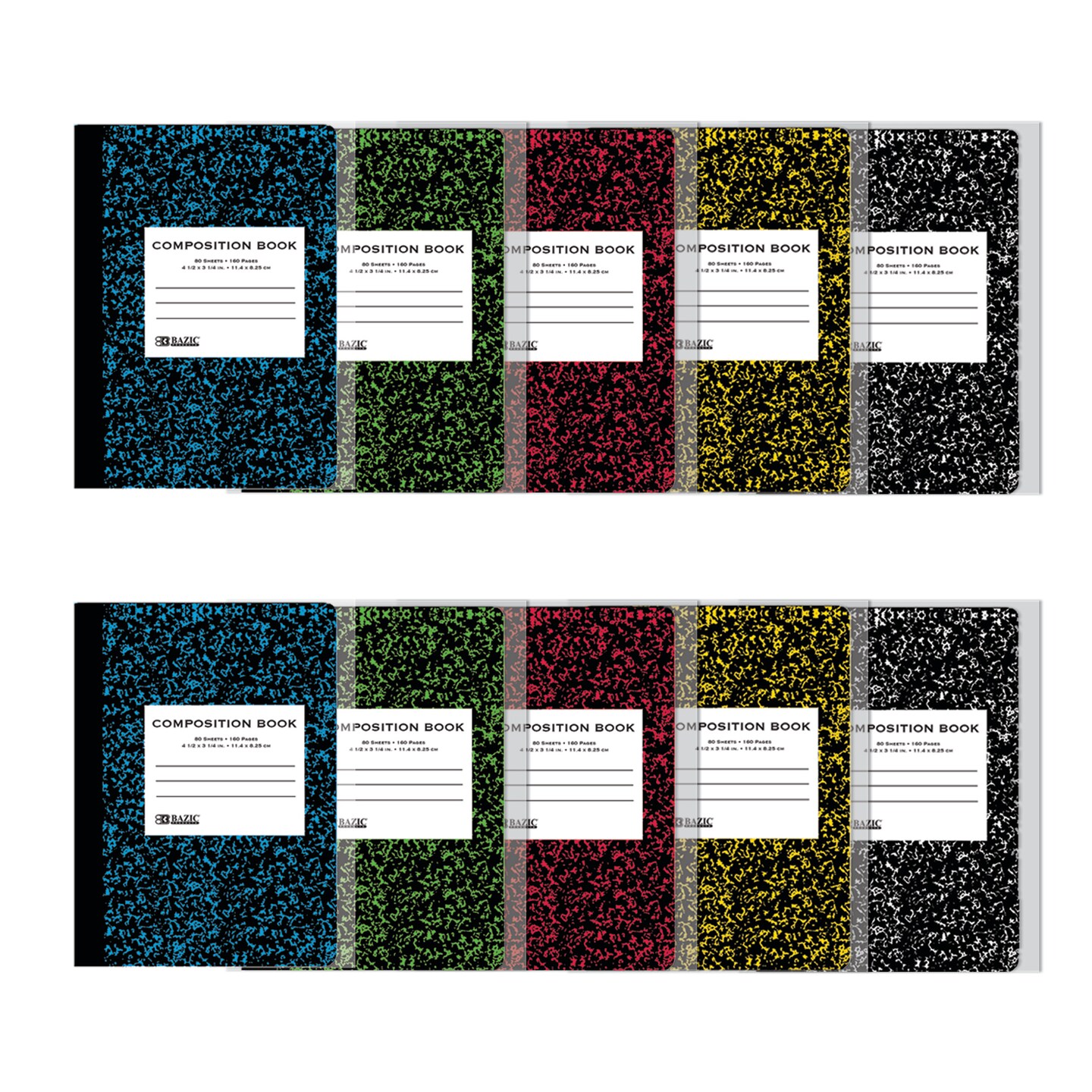 BAZIC Composition Book Mini Marble 4.5" x 3.25" 80 Ct. (2/Pack)