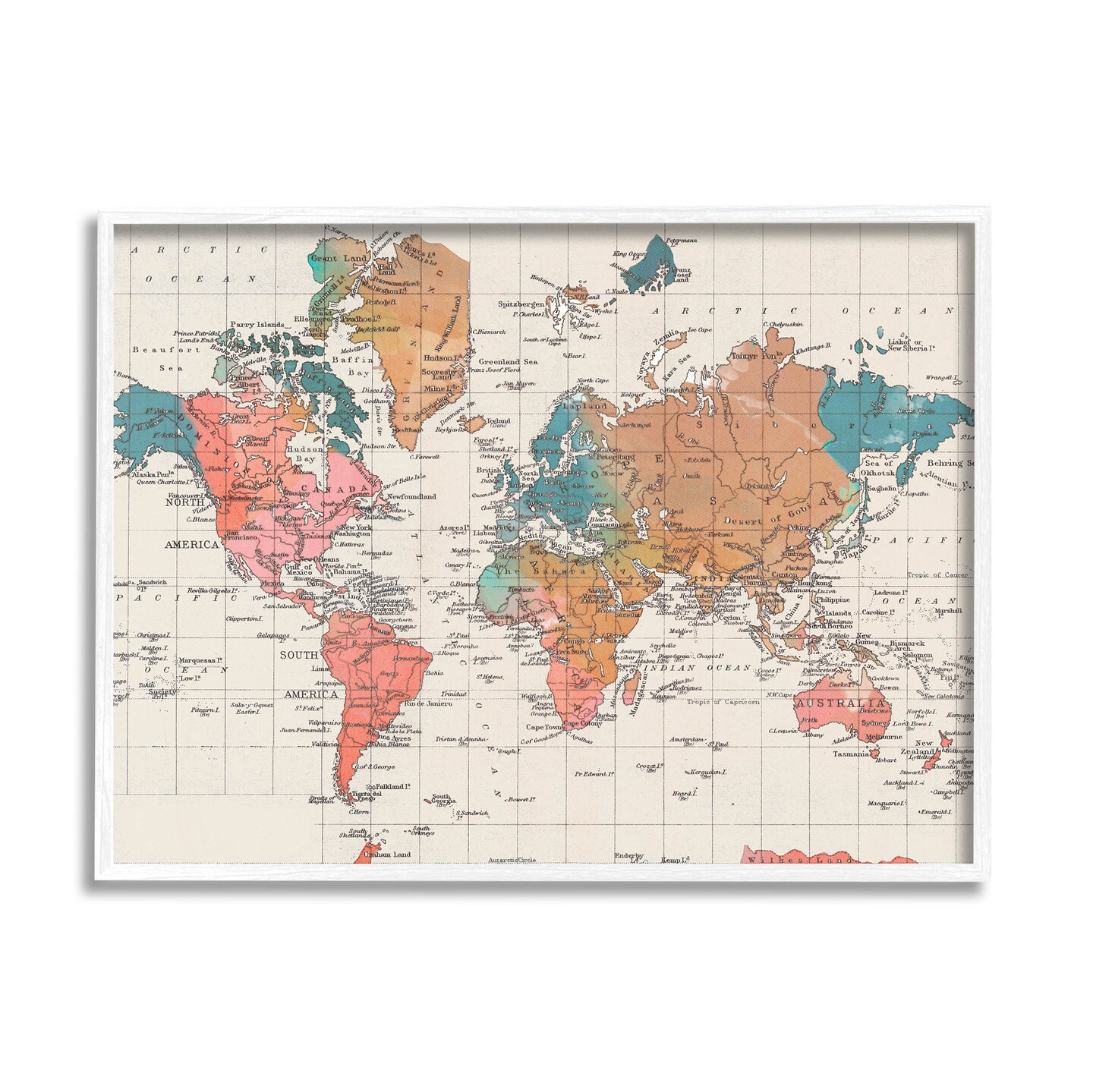 Stupell Industries Detailed Boho World Map Black Framed Giclee Art