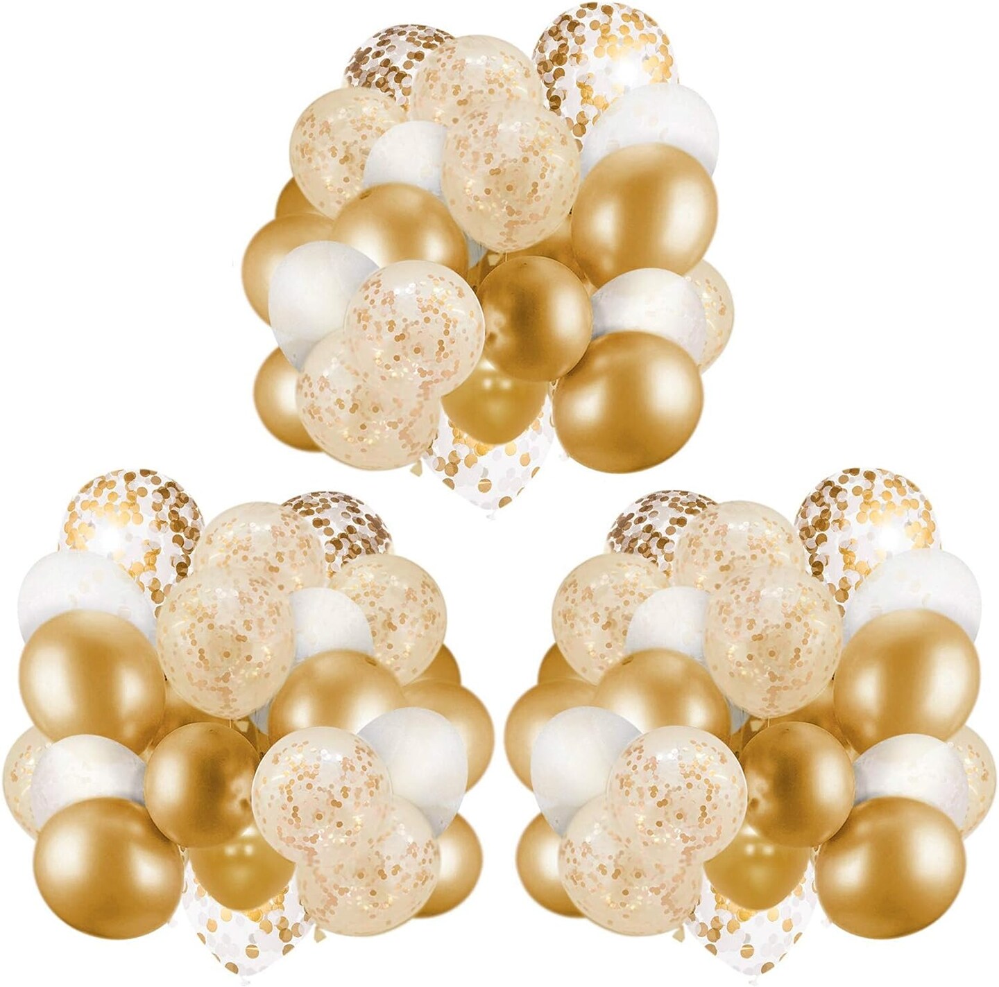 60 Pack Gold Balloons + Gold Confetti Balloons w/Ribbon | Balloons Gold | Gold Balloon | Gold Latex Balloons | Golden Balloons | White and Gold Balloons 12 inch | Clear Balloons