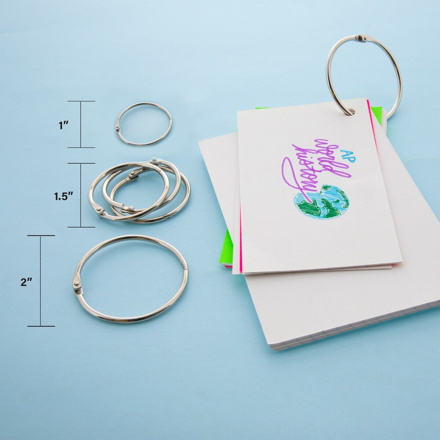 BAZIC Assorted Size Metal Book Rings (10/Pack)