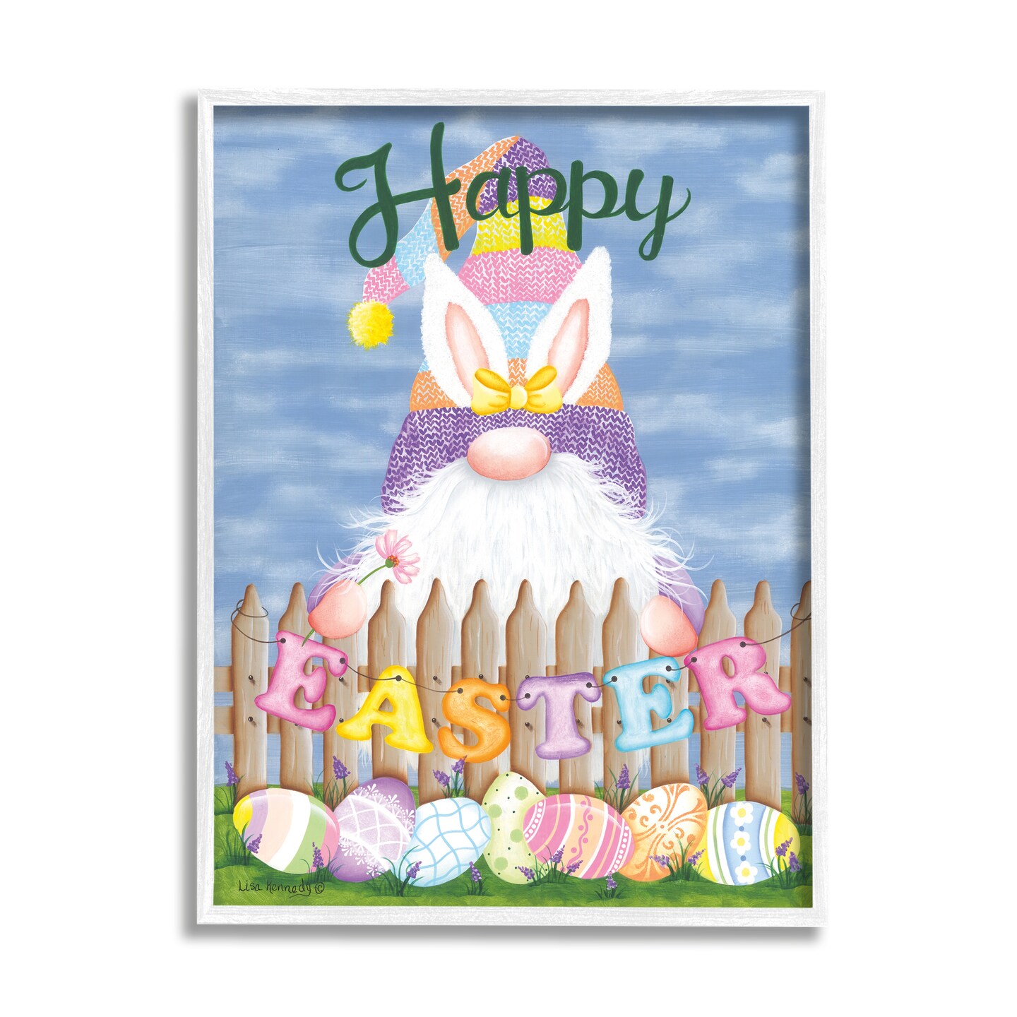 Stupell Industries Happy Easter Garden Gnome Eggs Black Framed Giclee Art