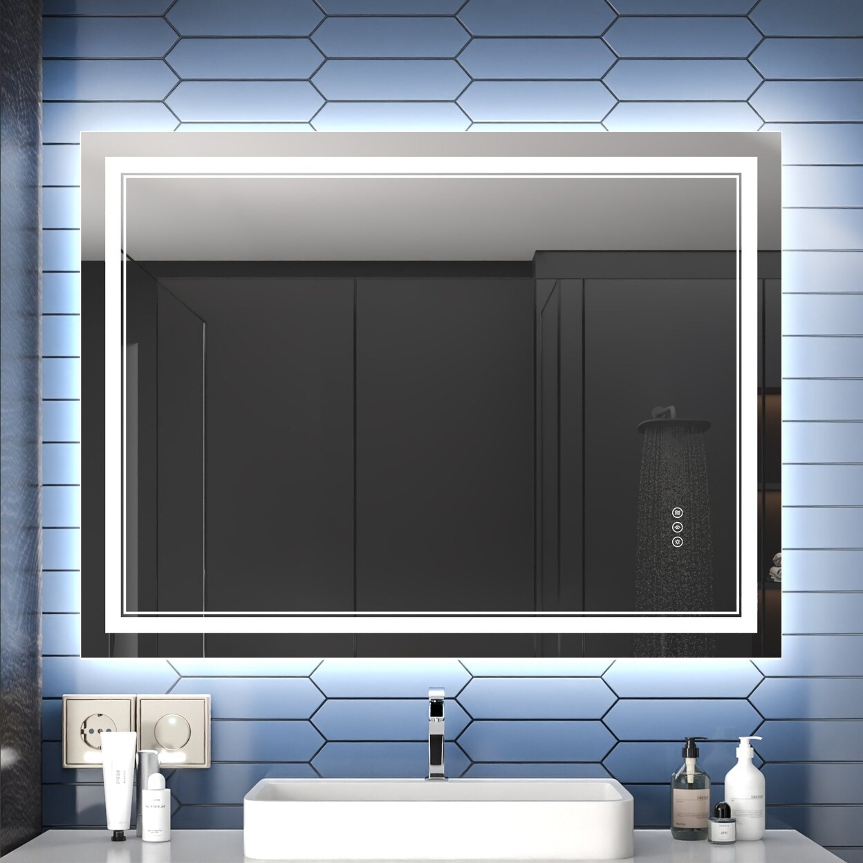 Allsumhome Linea 48&#x22; W x 36&#x22; H LED Heated Bathroom MirrorAnti FogDimmableFront-Lighted and Backlit Tempered Glass