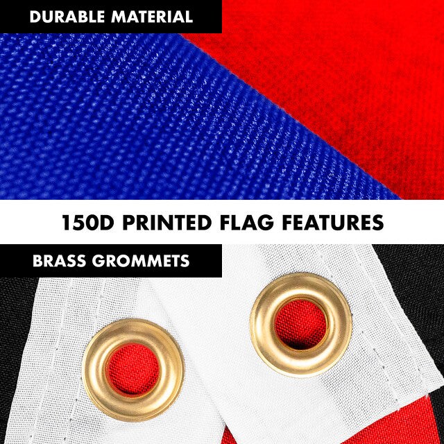 G128 Combo Pack: 6 Feet Tangle Free Spinning Flagpole (White) Thin Blue and Red Line Flag 3x5 ft Printed 150D Brass Grommets (Flag Included) Aluminum Flag Pole