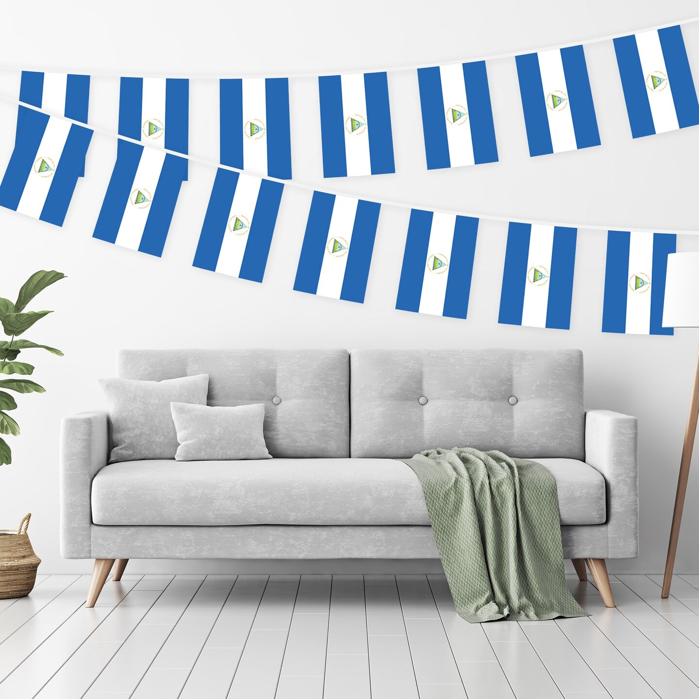 G128 Nicaragua Nicaraguan Bunting Banner | Flag 8.2 x 5.5 Inch, Full String 33 Feet | Printed 150D Polyester, Decorations For Bar, School, Festival Events Celebration