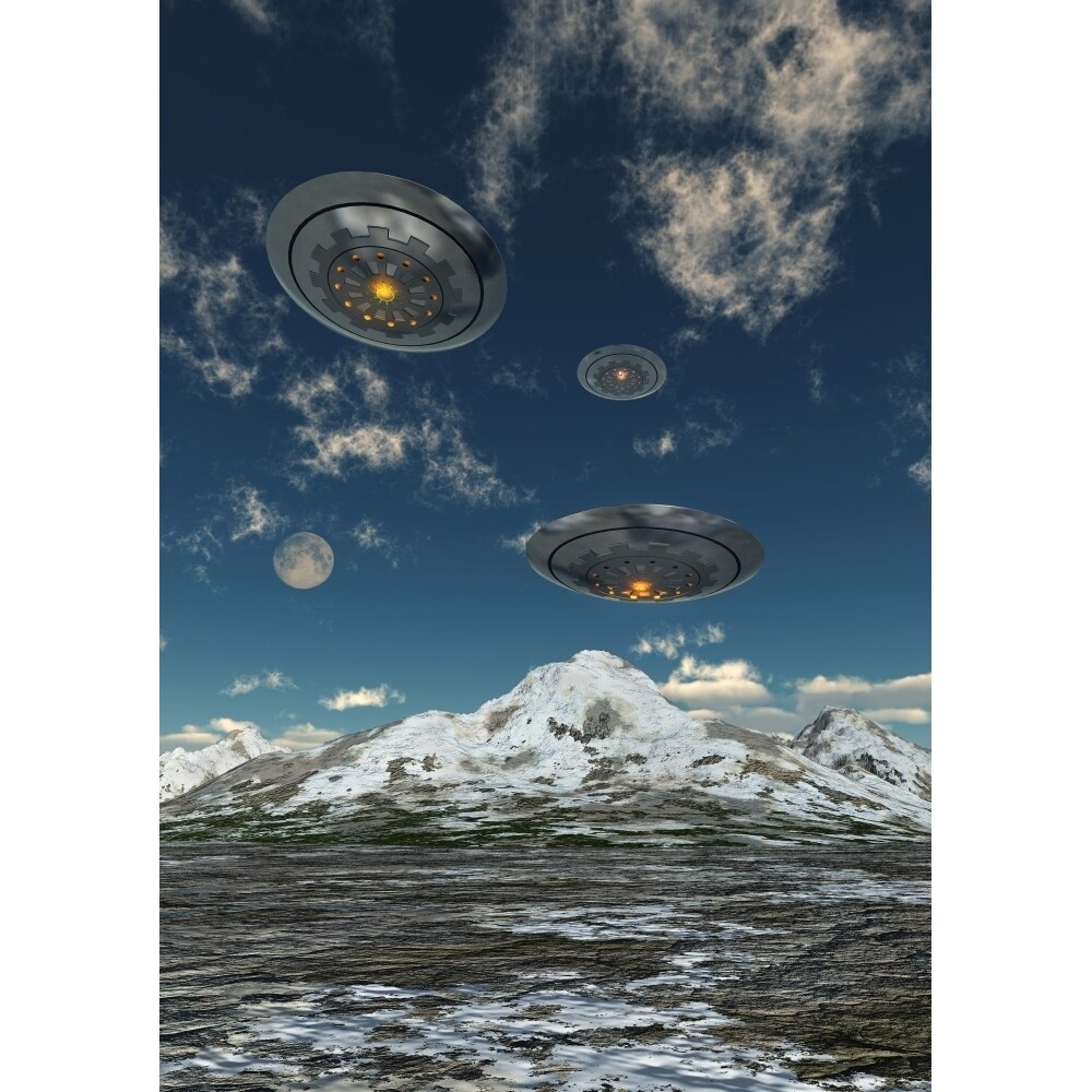 Ufos Flying Over A Mountain Range Poster Print