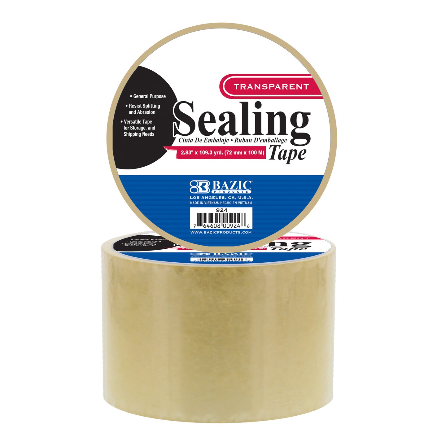 BAZIC Clear Packing Tape 2.83&#x22; X 109.3 Yards
